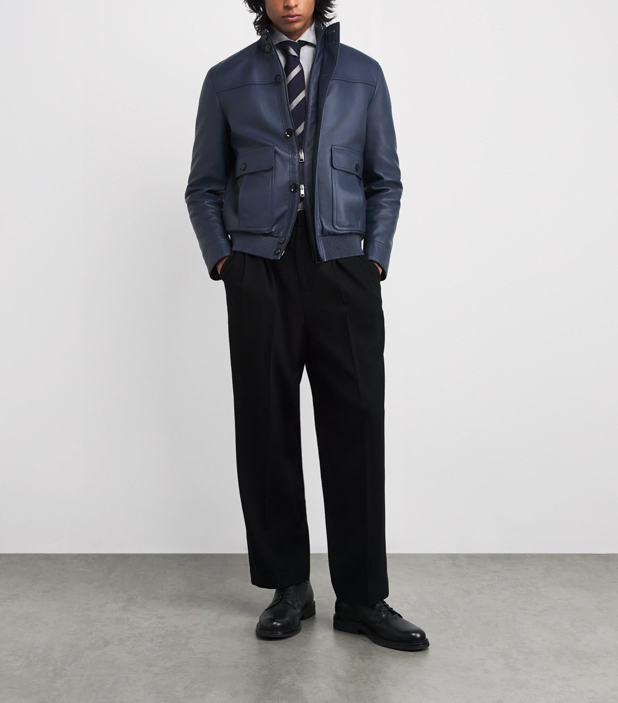 Brioni Mens Leather 75 Bomber Jacket Image 2