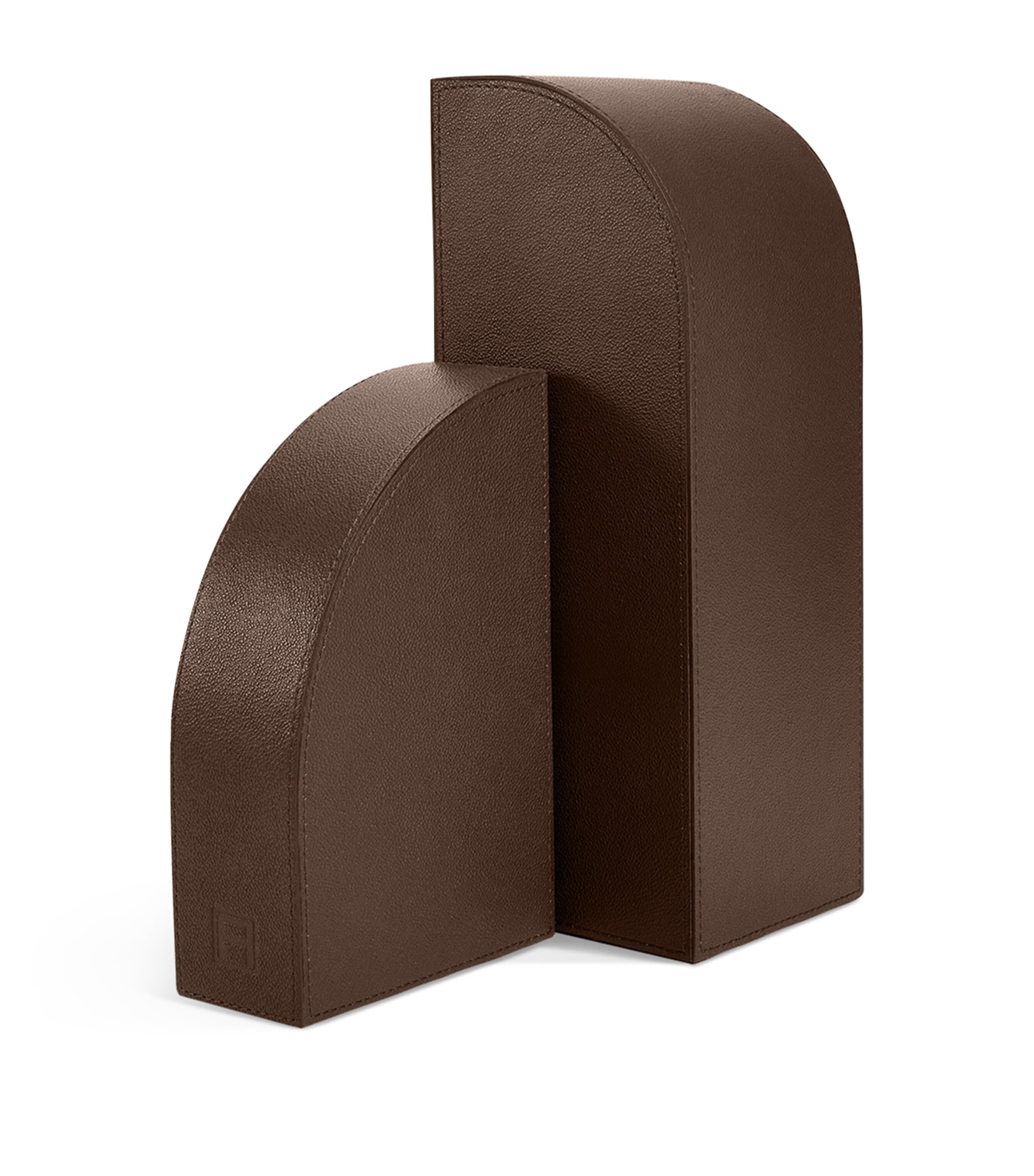 Leather Left Cubist Bookend DARK BROWN Image 3