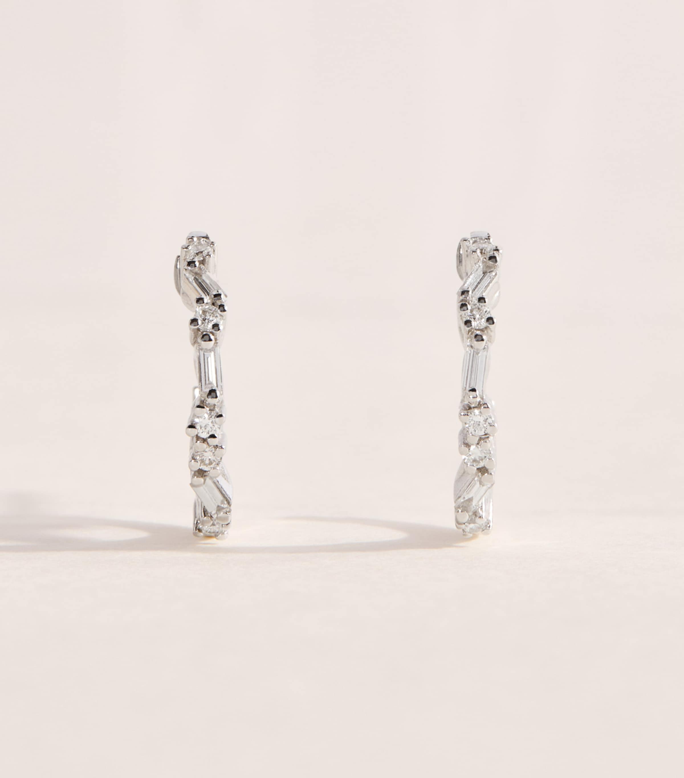 Suzanne Kalan White Gold and Diamond Mini Thin Mix Hoop Earrings Wg/wd Image 1
