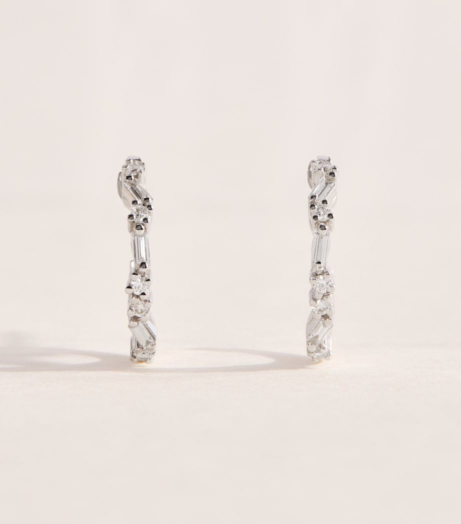 Suzanne Kalan White Gold and Diamond Mini Thin Mix Hoop Earrings Wg/wd Image 1