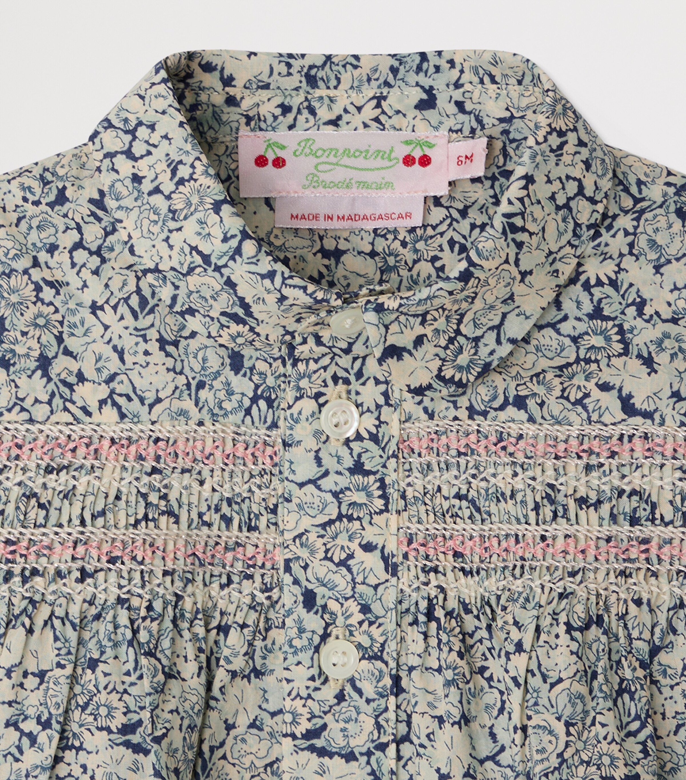 Bonpoint Floral Short-Sleeve Blouse (6-18 Months) Fl Bleu De Prusse Image 3