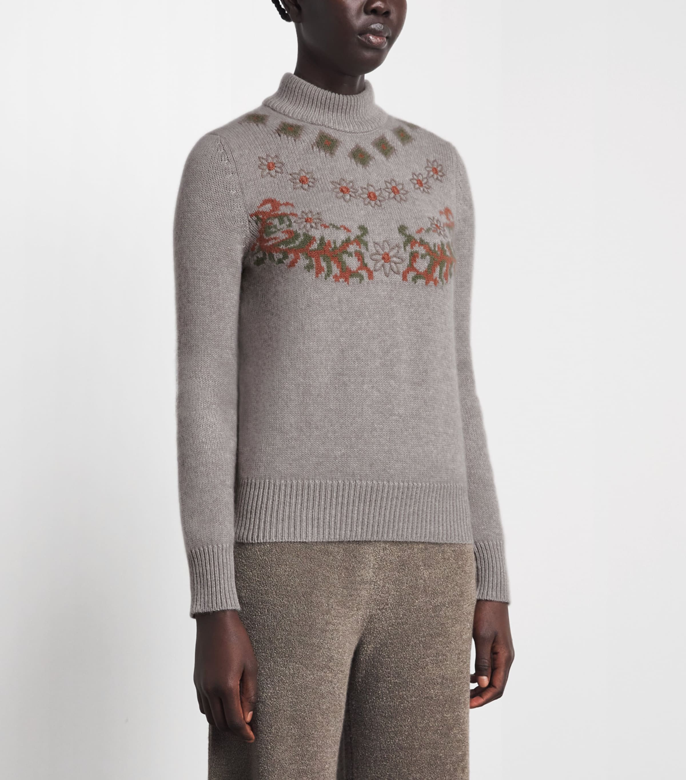 Colombo Womens Kid Cashmere Patterned Sweater Edelweis Image 4