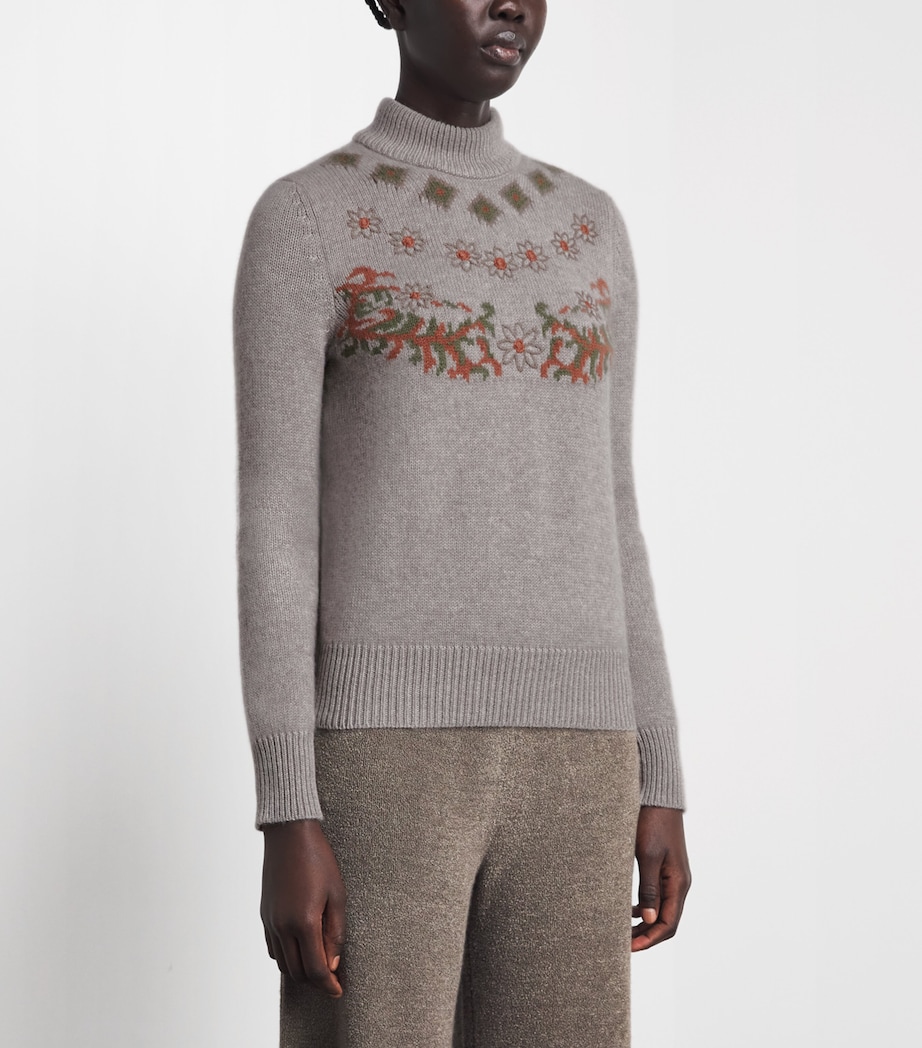 Colombo Womens Kid Cashmere Patterned Sweater Edelweis Image 4