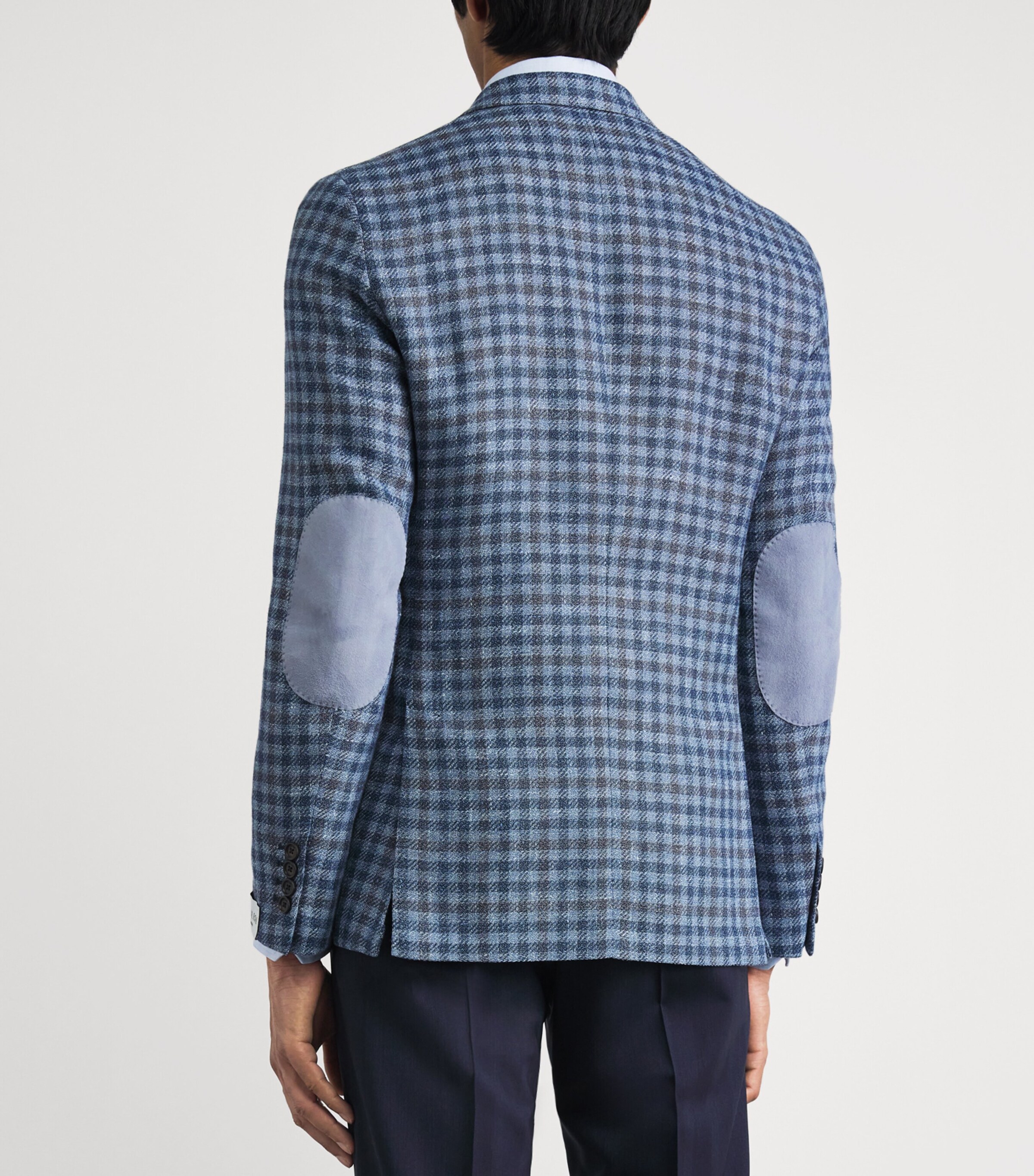 Pal Zileri Mens Wool-Linen Check Brera Blazer Blue Image 5
