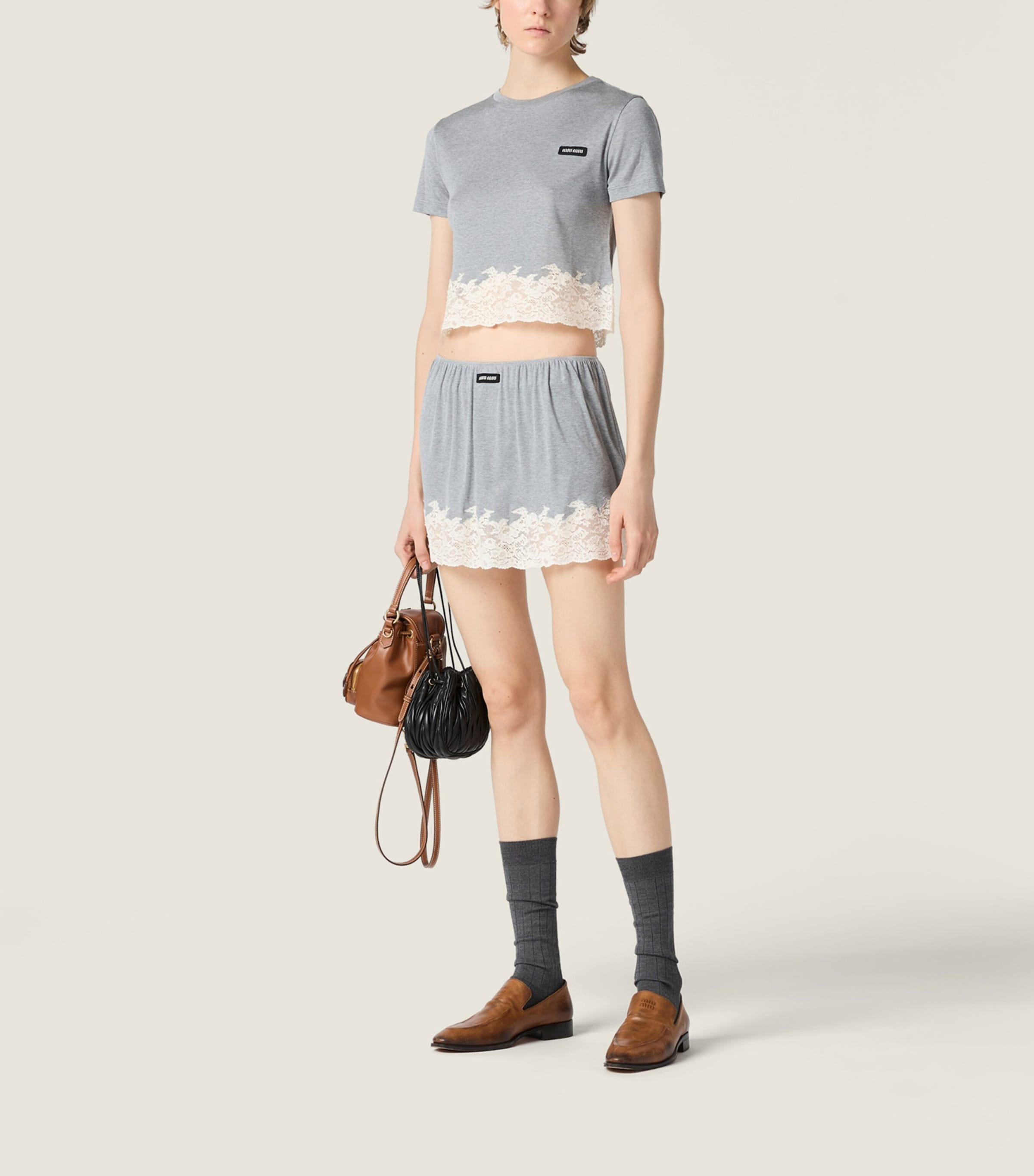 Miu Miu Womens Silk Jersey Mini Skirt Image 2