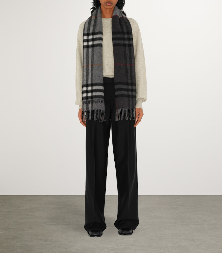 Cashmere Contrast Check Scarf GREY / CHARCOAL Image 3