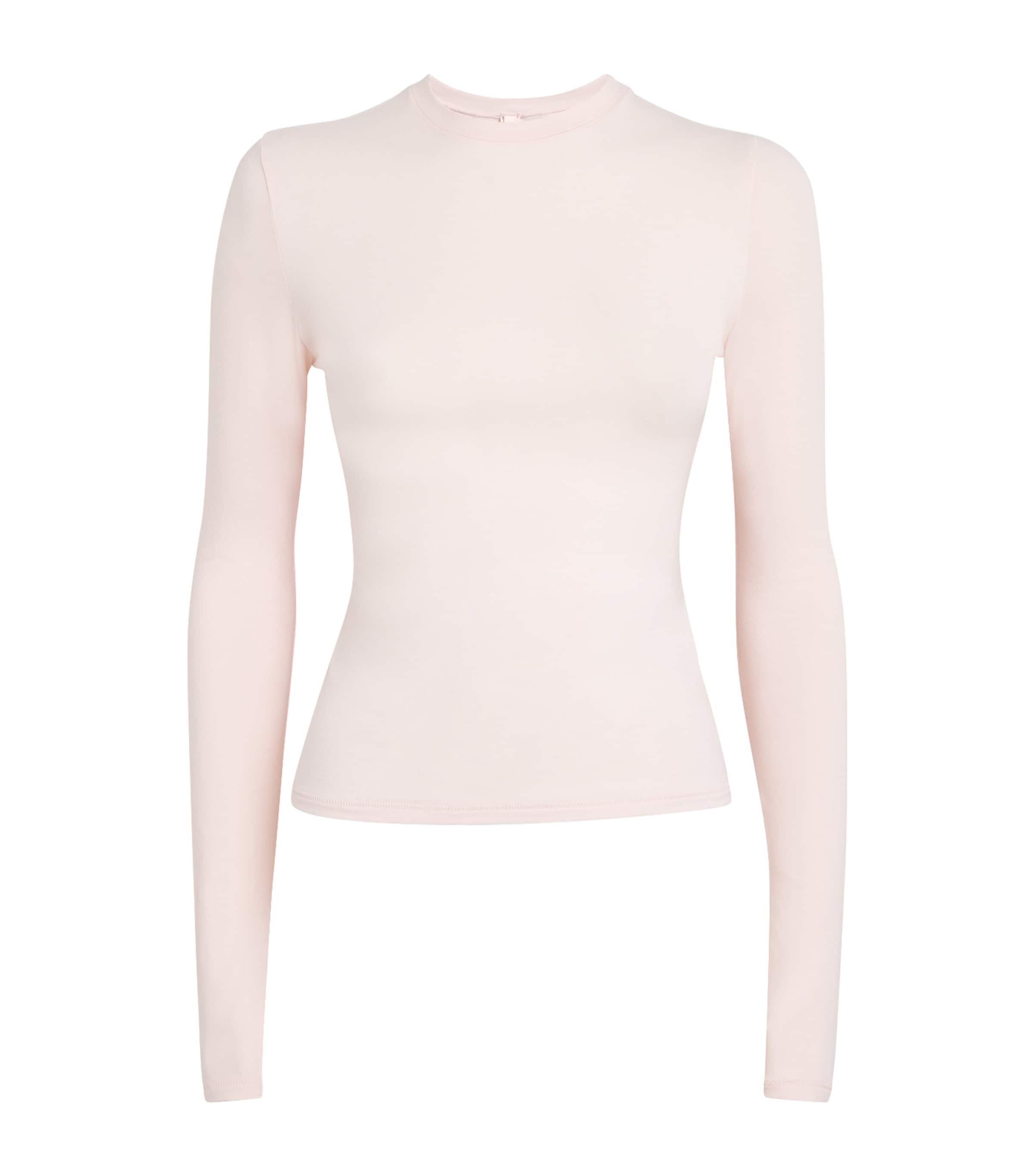 Skims Cotton-blend Long-sleeve T-shirt In Pink