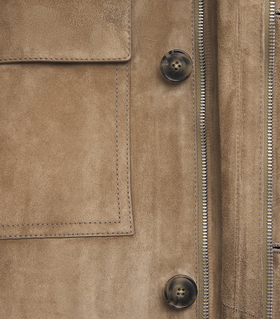Yves Salomon Mens Suede Zip-Up Jacket Seigle Image 6