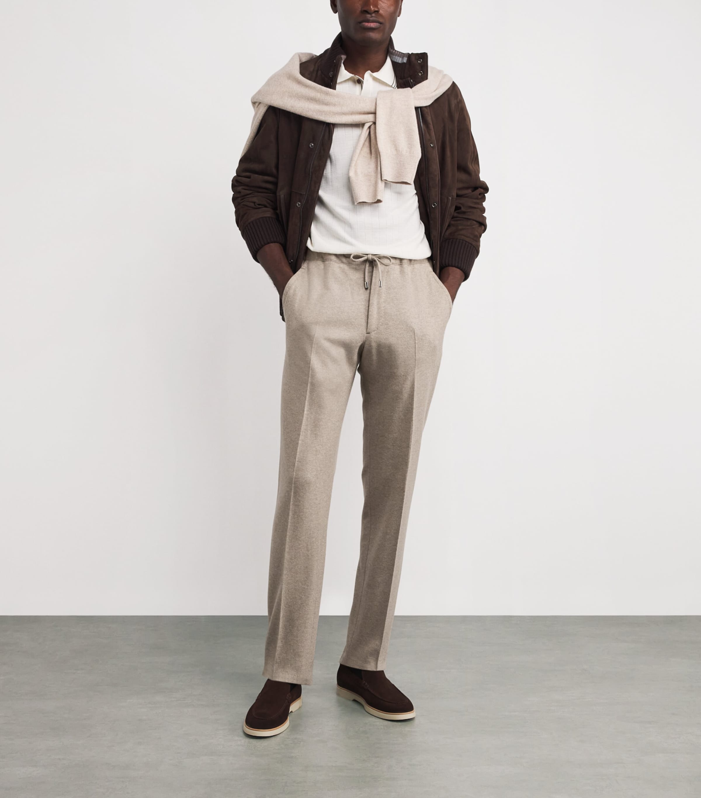 Fioroni Cashmere Wool-cashmere Drawstring Straight Trousers In Neutral