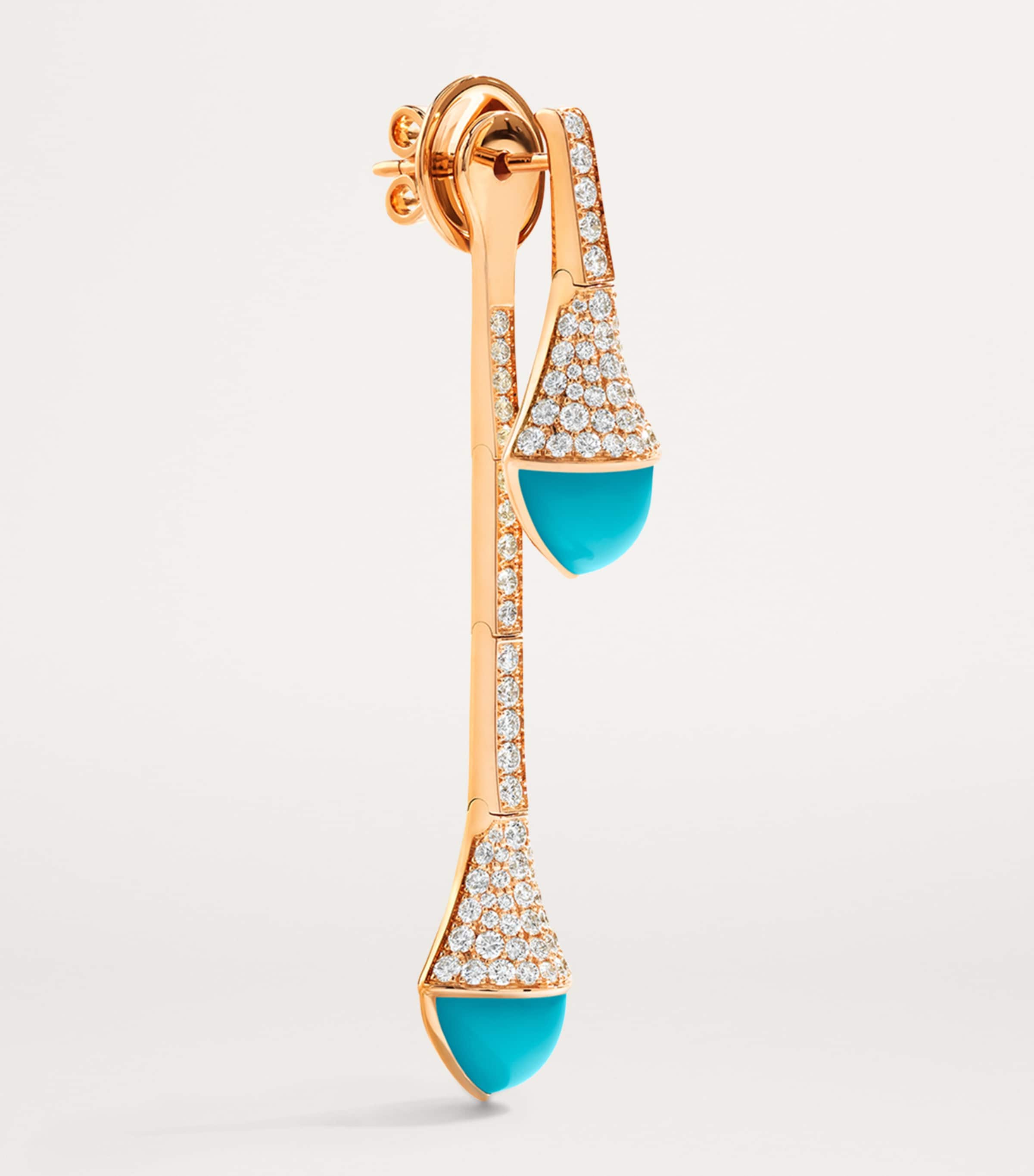 Rose Gold, Diamond and Turquoise Cleo Drop Earrings ROSE GOLD Image 2