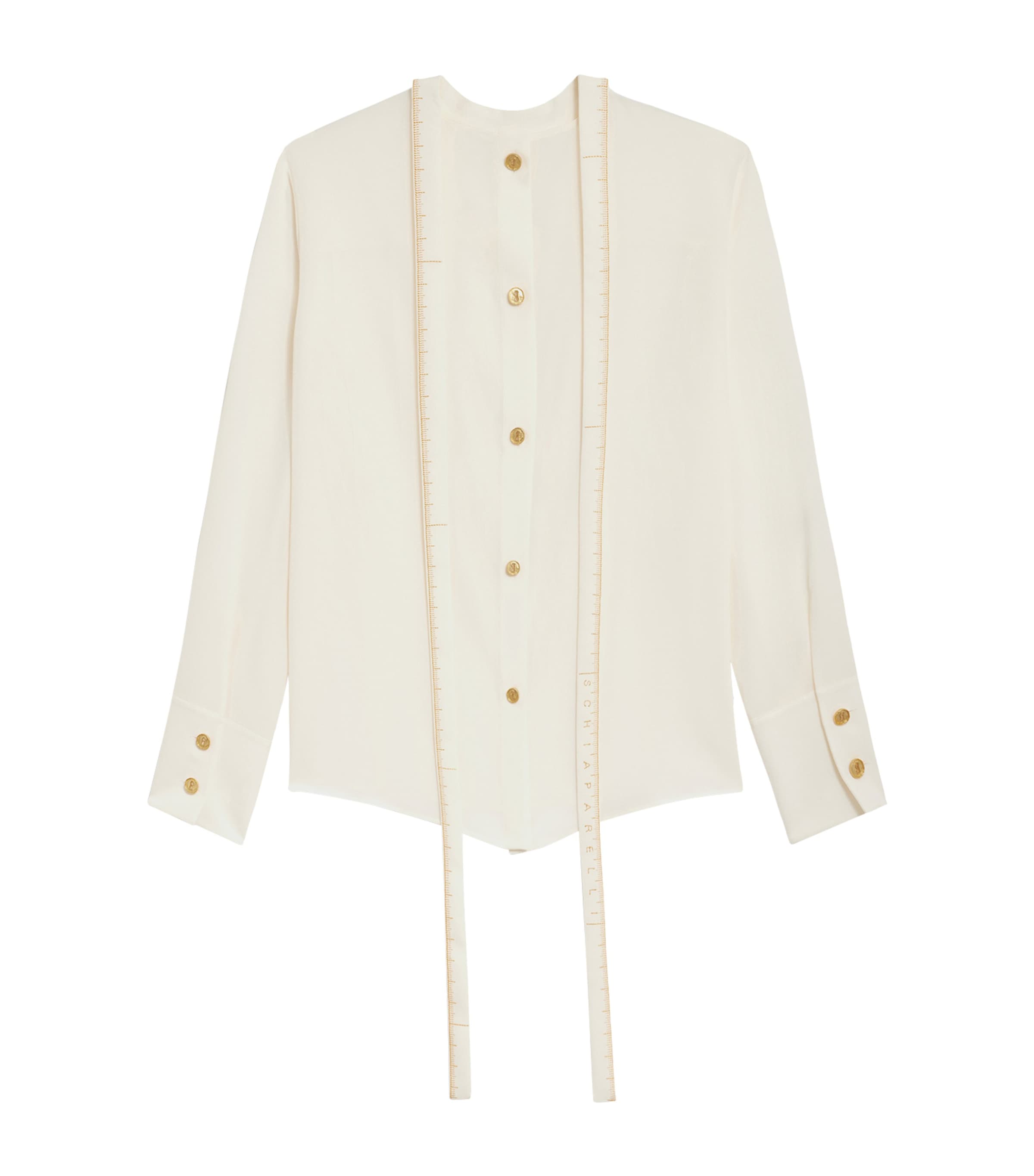 Schiaparelli Womens Silk Measuring Tape Blouse Ecru Image 6