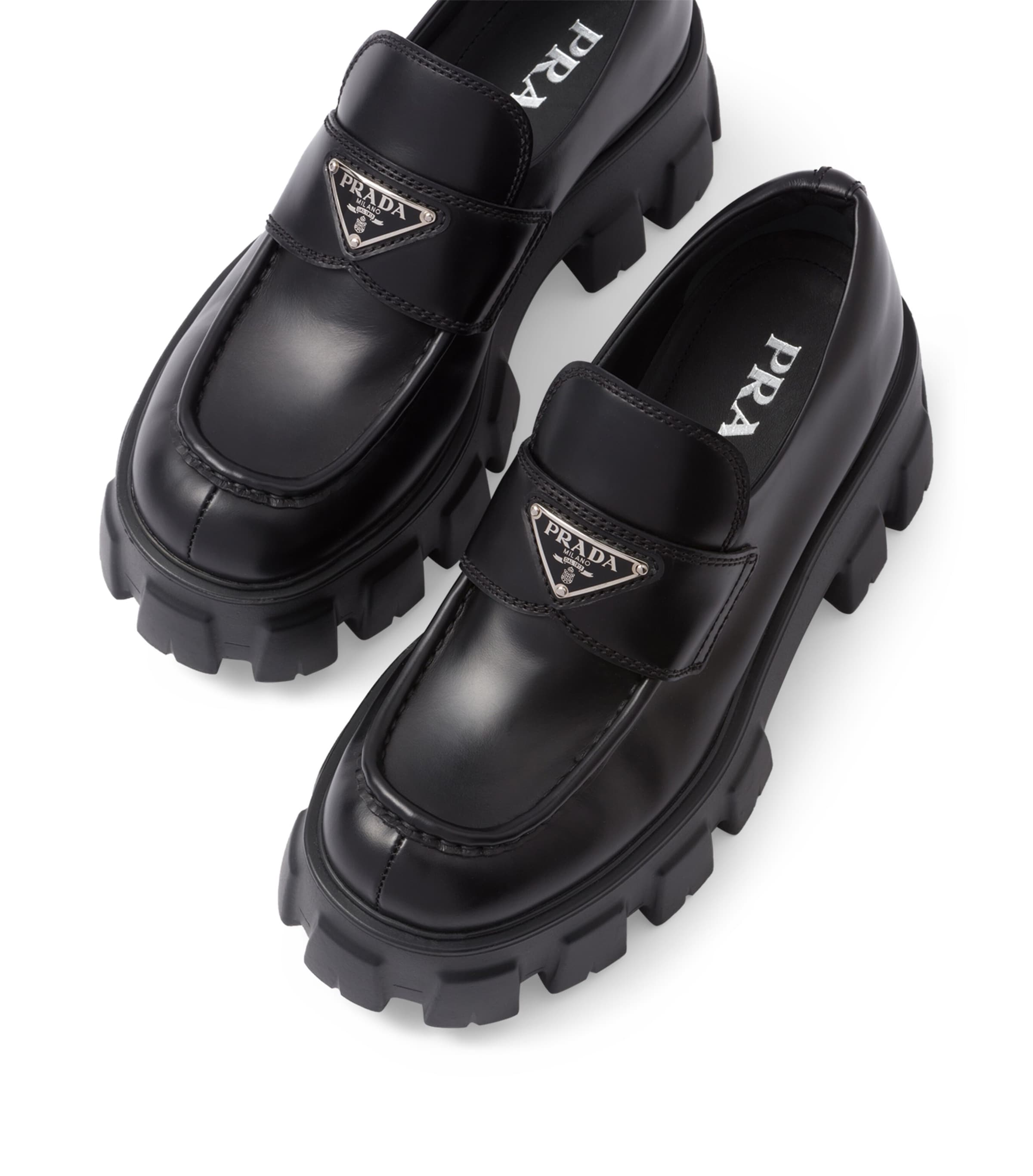 Prada Leather Triangle Loafers 55 Harrods UK