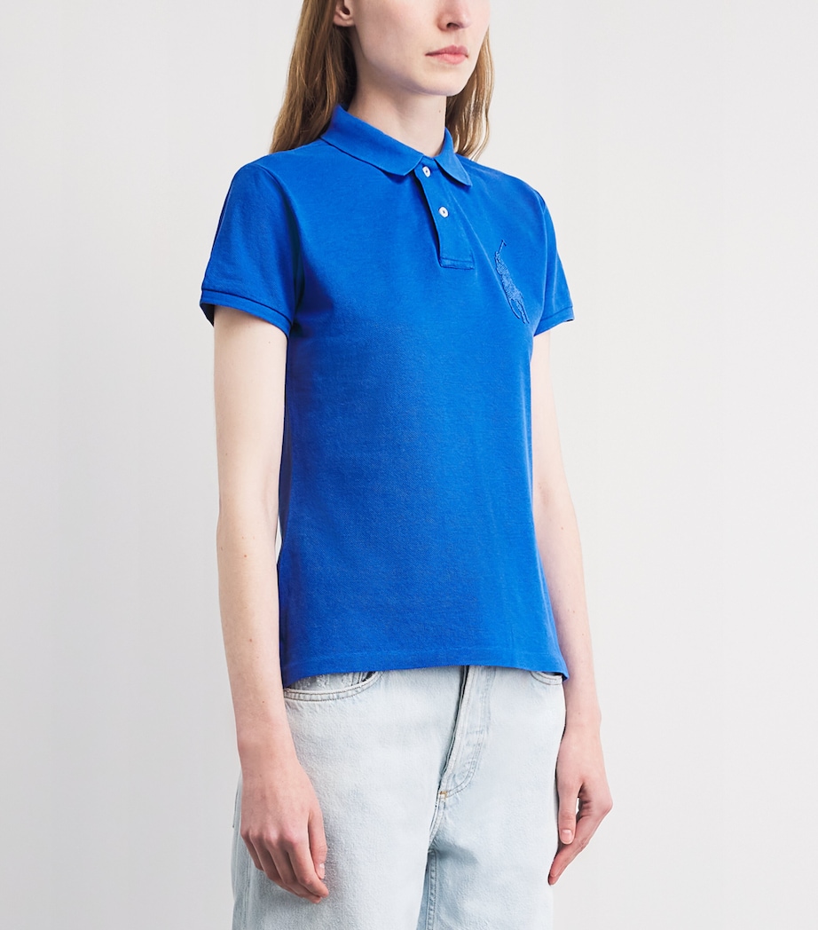 Polo Ralph Lauren Womens Cotton Beaded Big Pony Polo Shirt Gala Blue Image 4
