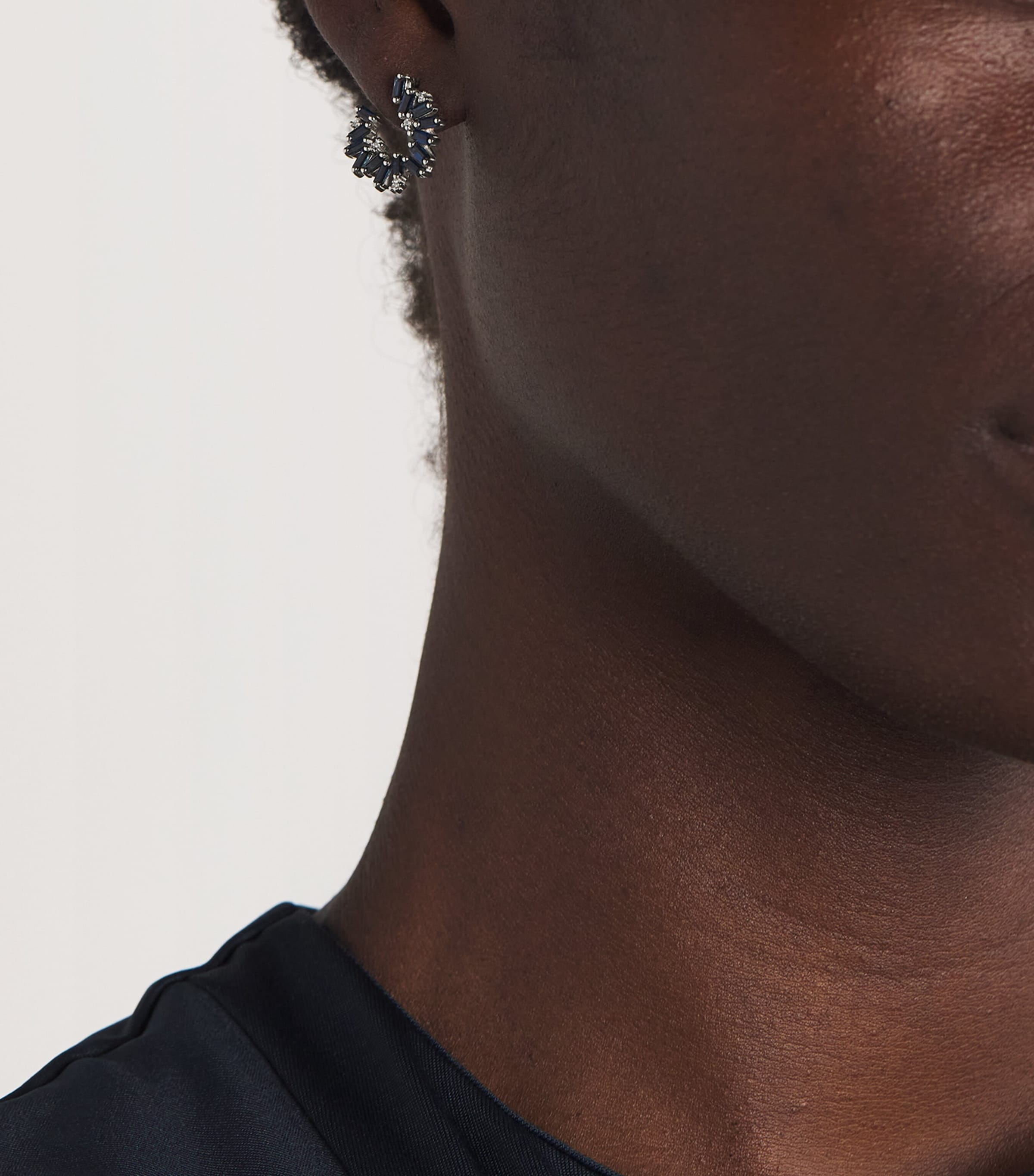 Mini White Gold and Sapphire Bold Hoops 18K WG/DB Image 2