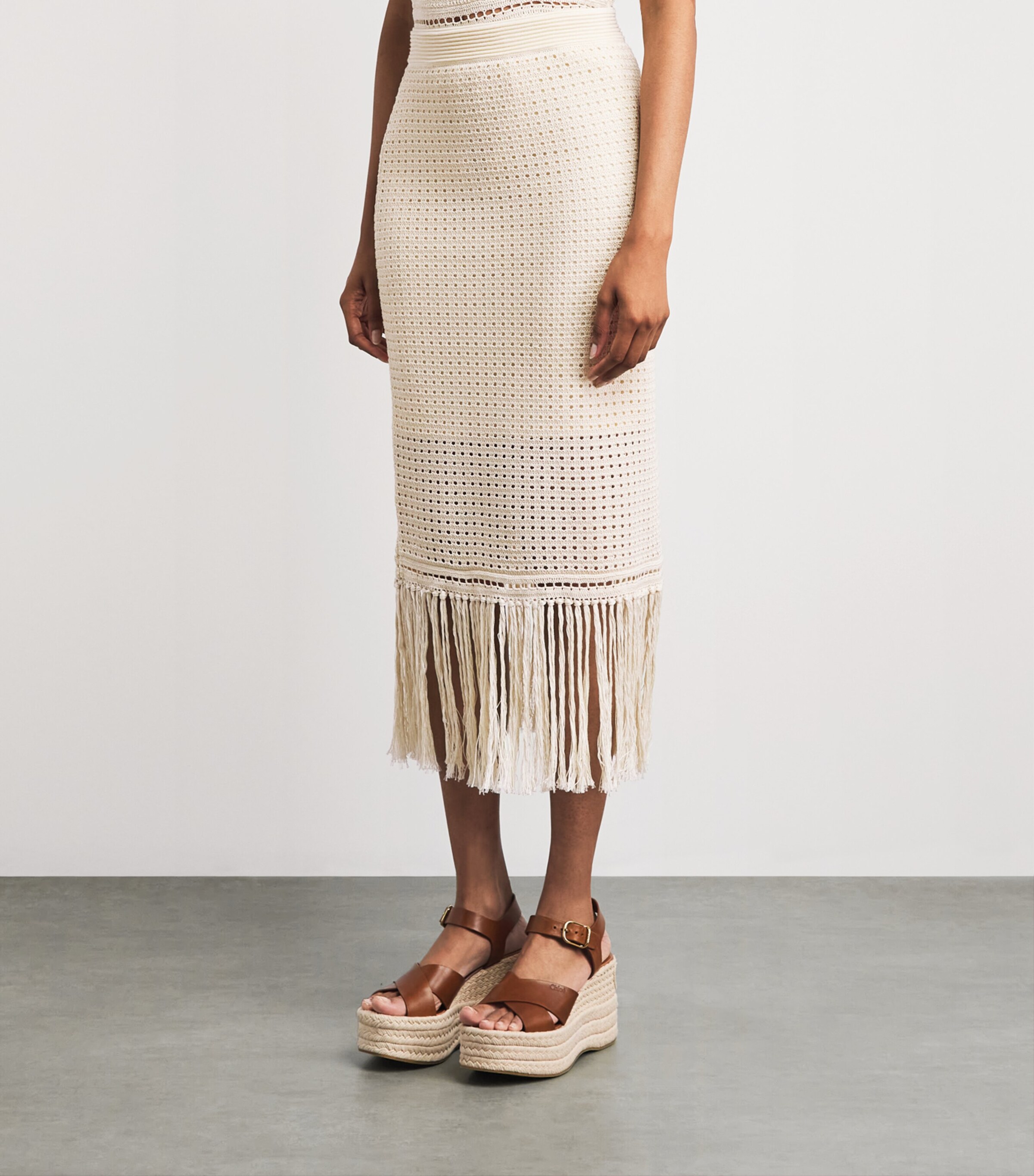 Zimmermann Womens Crochet Fringe Indra Midi Skirt Cream Image 4