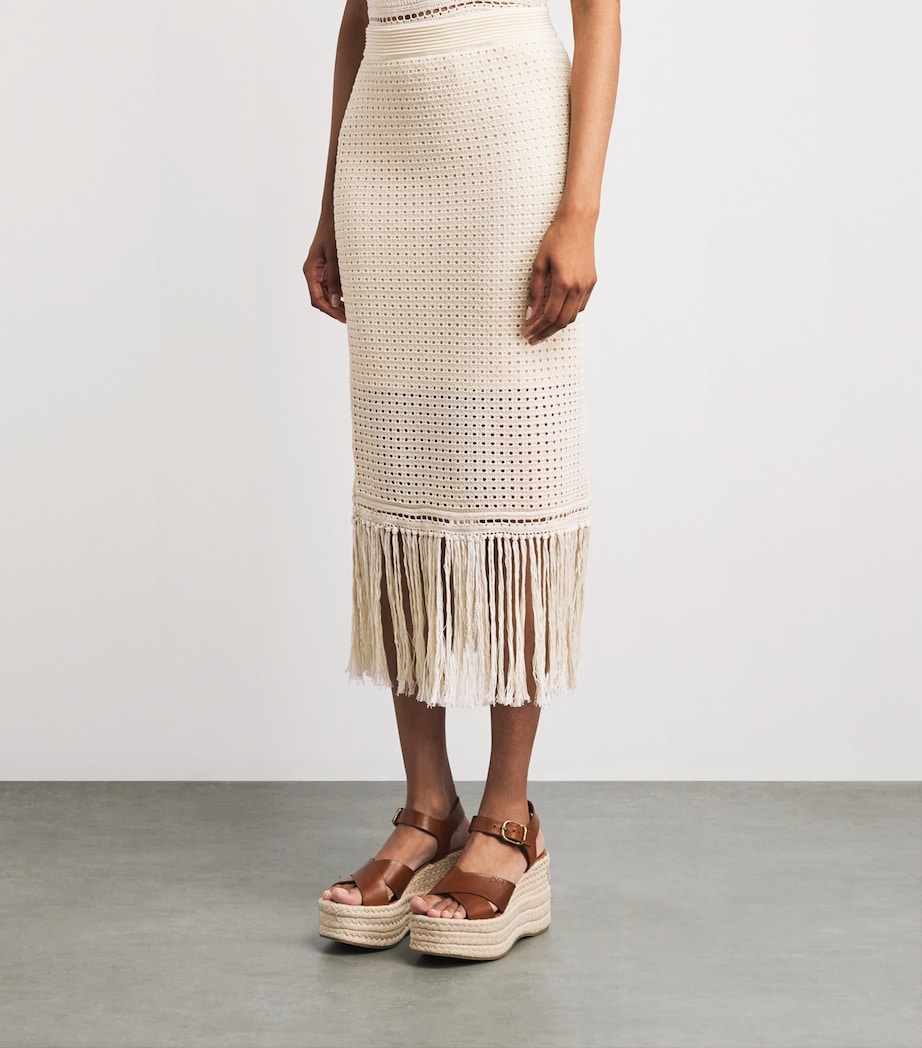 Zimmermann Womens Crochet Fringe Indra Midi Skirt Cream Image 4