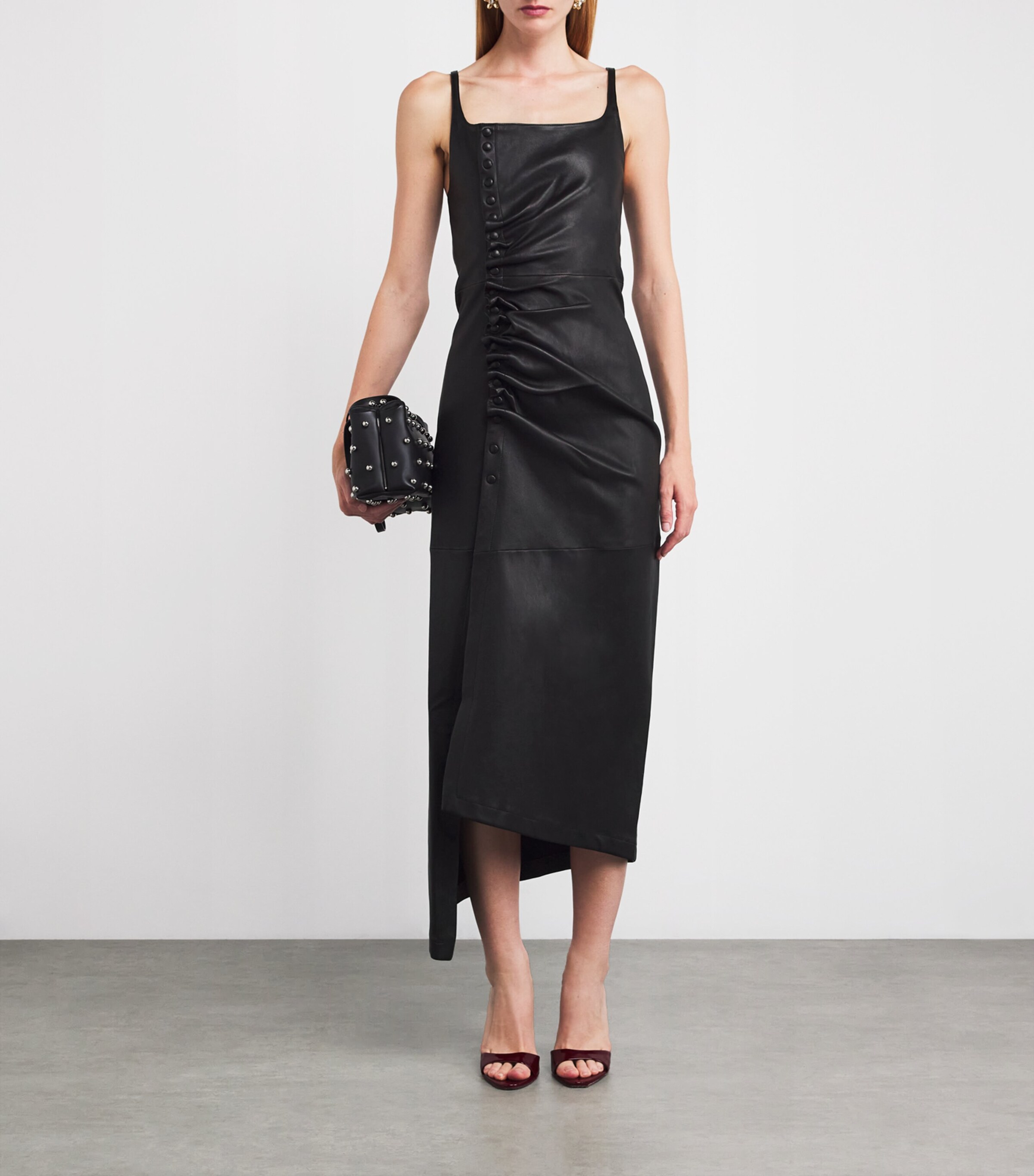 Lambskin Draped Midi Dress P001 BLACK Image 2