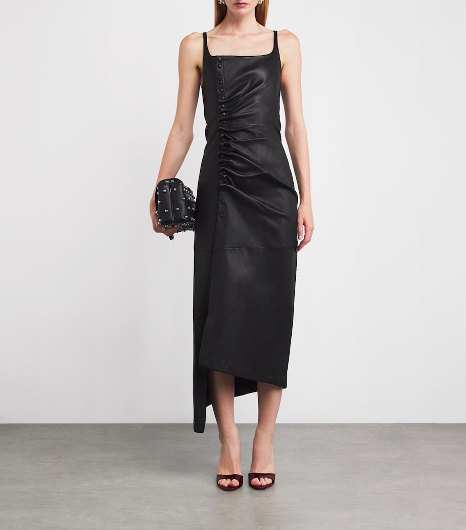 Lambskin Draped Midi Dress P001 BLACK Image 2