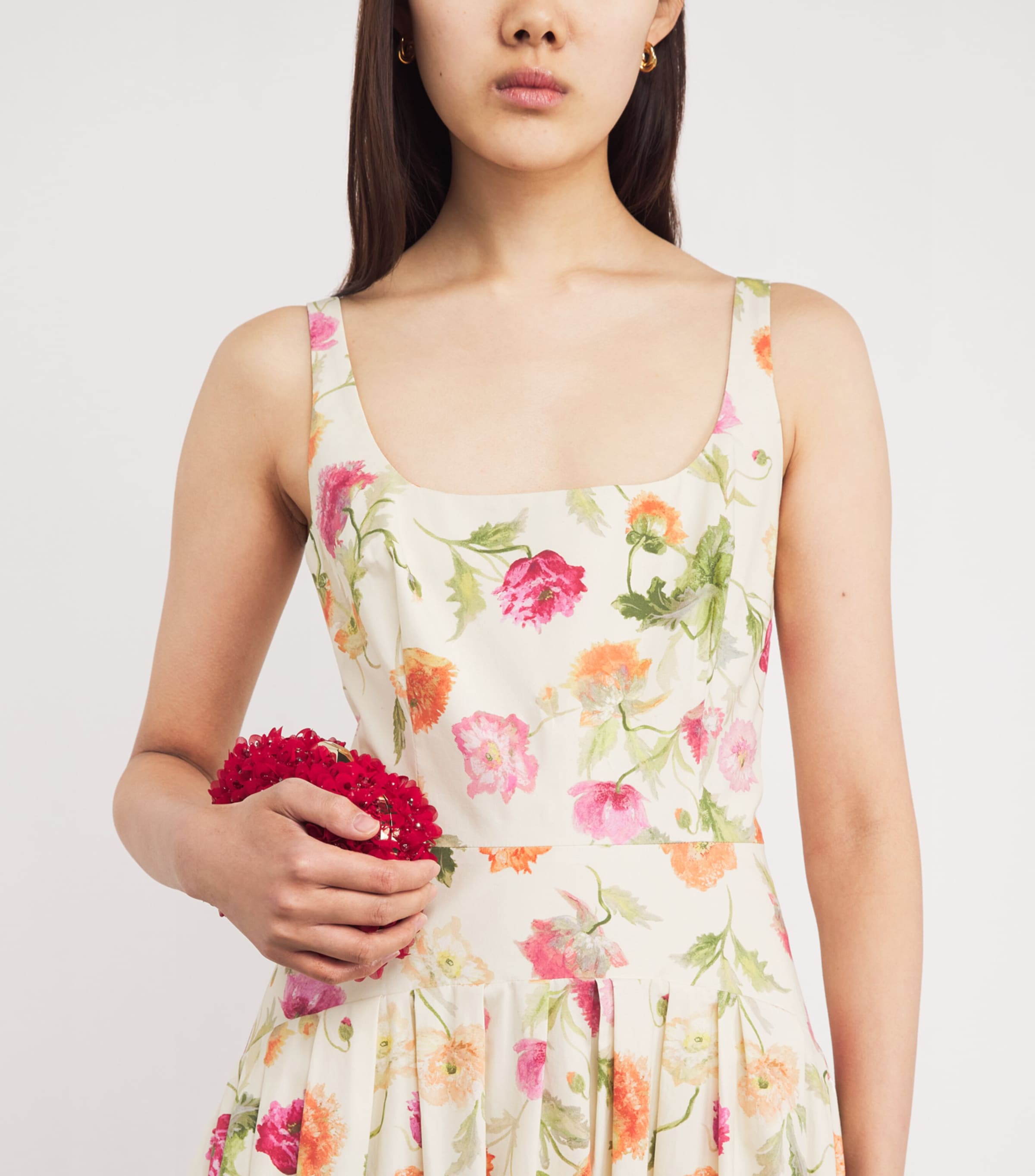 Poppy Print Dropped-Waist Midi Dress 264 ALMOND MULTI Image 4