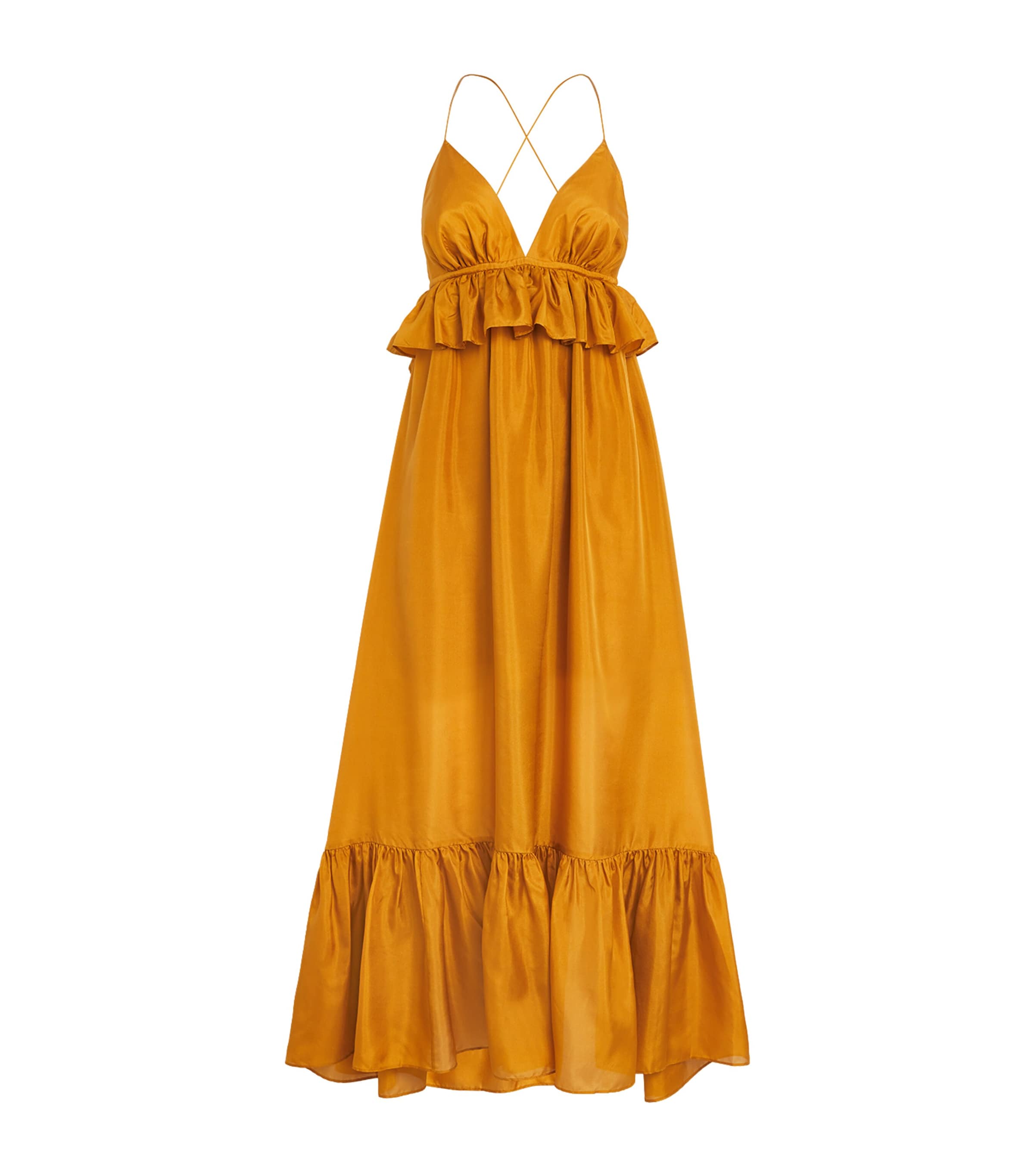 Zimmermann Rhiannon Tiered Ruffle Peplum Silk Maxi Dress In Yellow