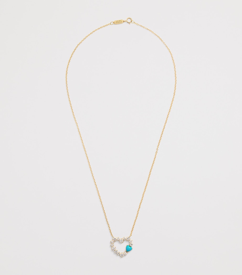Yellow Gold, Diamond and Turquoise Open Heart Necklace YELLOW GOLD Image 3