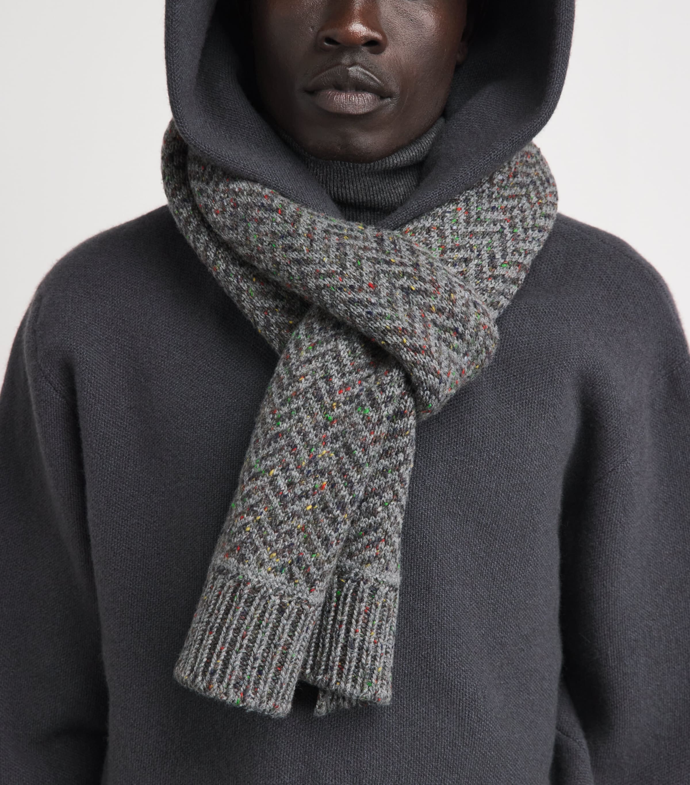 Gabriela Hearst Mens Cashmere Embellished Stanza Scarf Charcoal Multi Image 2