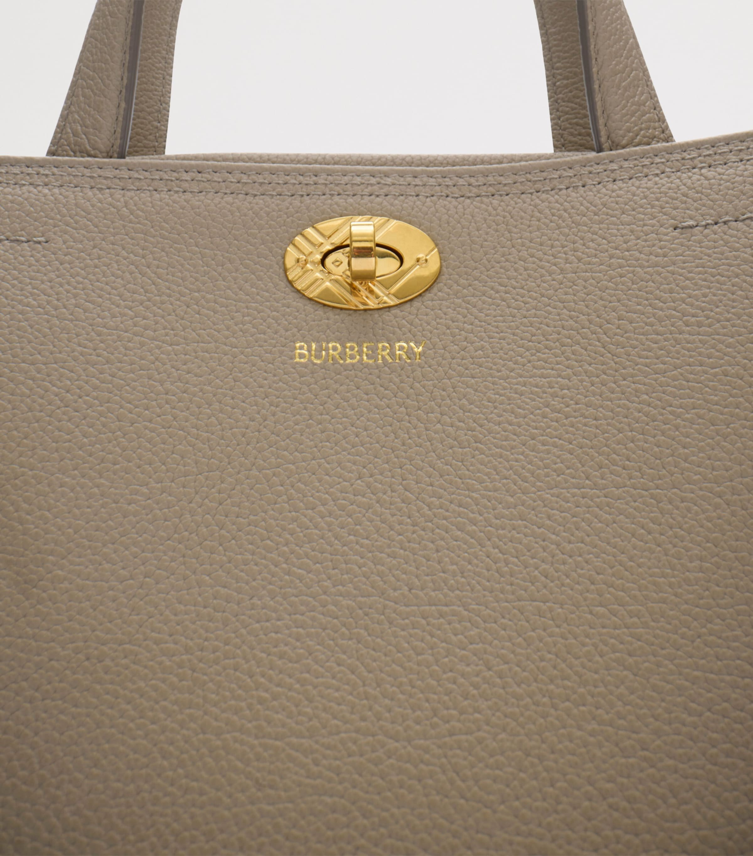 Burberry Womens Small Leather Cotswolds Check Tote Bag Mushroom Image 6