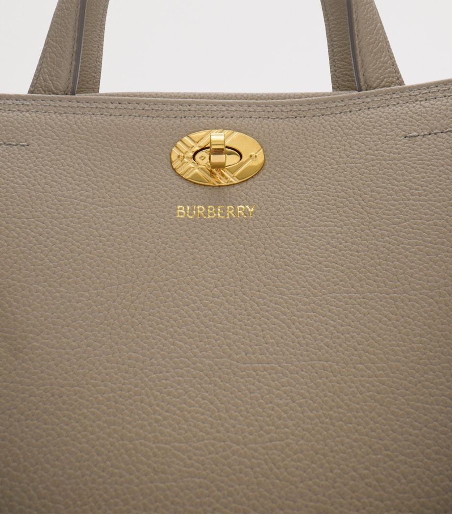 Burberry Womens Small Leather Cotswolds Check Tote Bag Mushroom Image 6