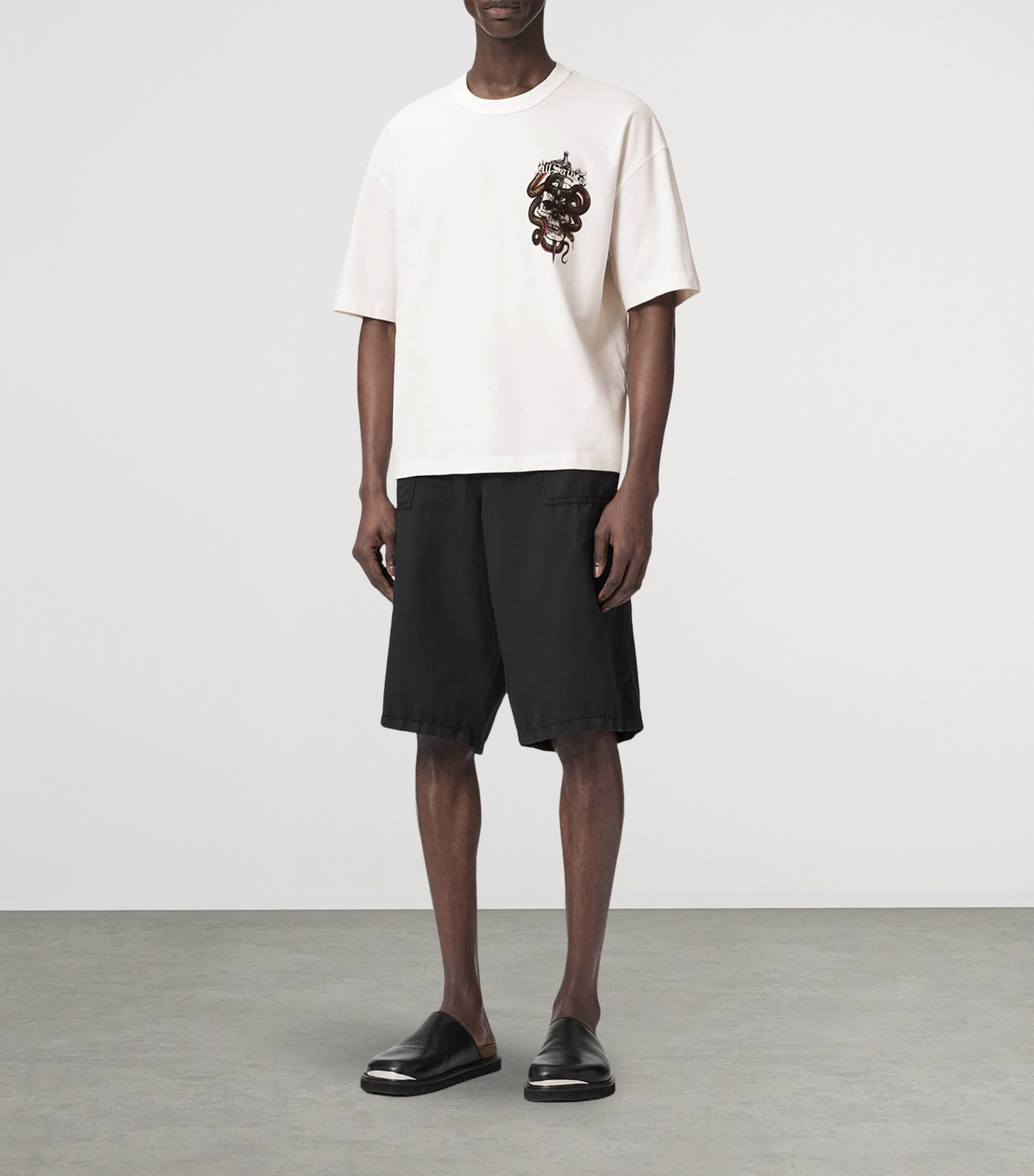 AllSaints Mens Organic Cotton Araknid T-Shirt Chalk White Image 2