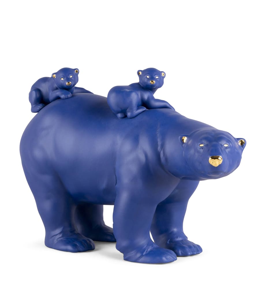 Bold Blue Mummy Bear and Babies Sculpture BLUE & GOLD Image 1