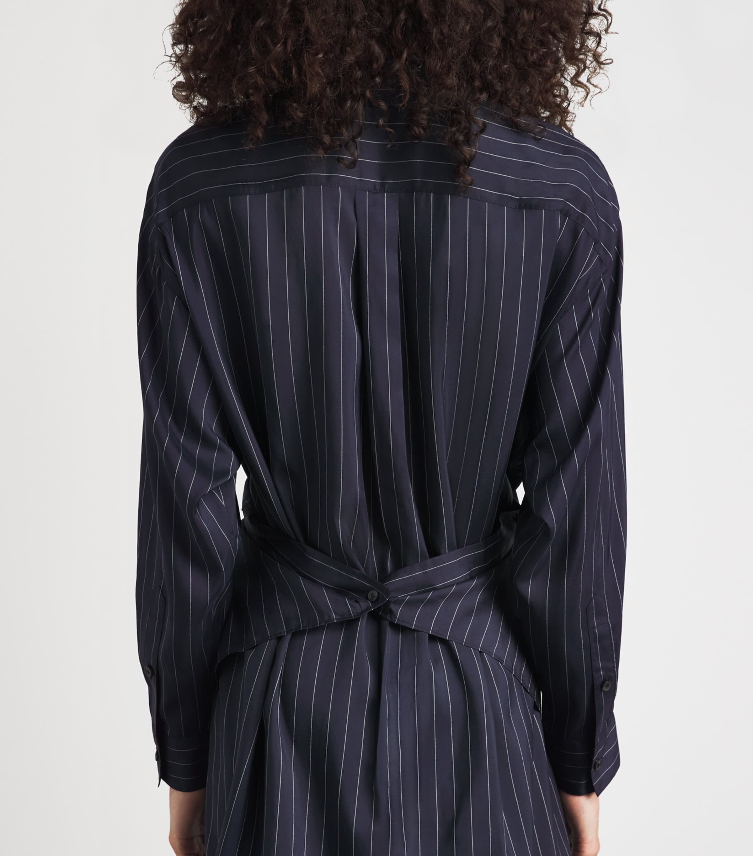 Lafayette 148 Womens Silk-Blend Pinstripe Shirt Ink Multi Image 6