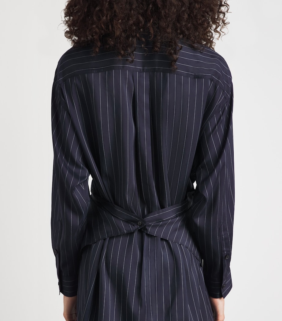 Lafayette 148 Womens Silk-Blend Pinstripe Shirt Ink Multi Image 6