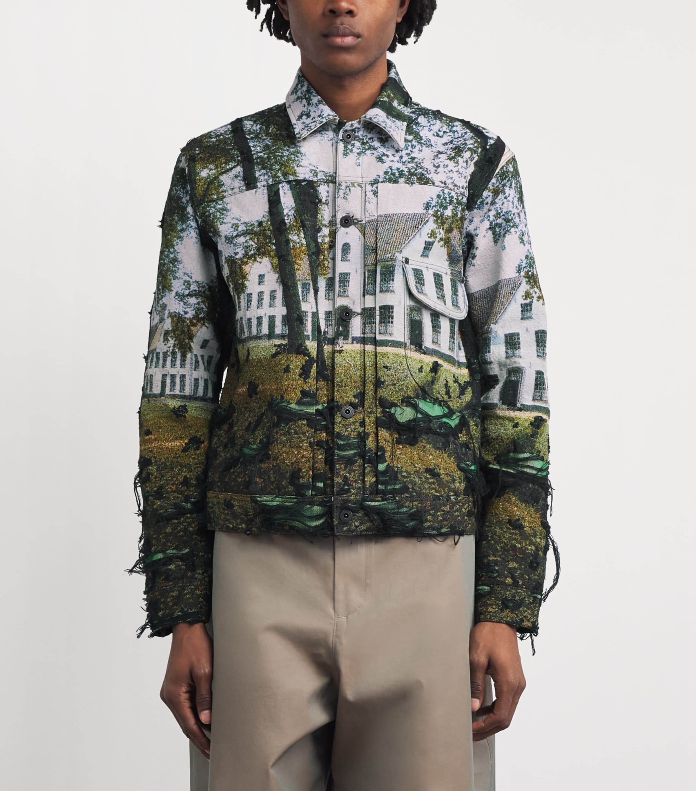 Junya Watanabe MAN Mens Distressed House Jacket Grn/bk/lgtblu Image 4