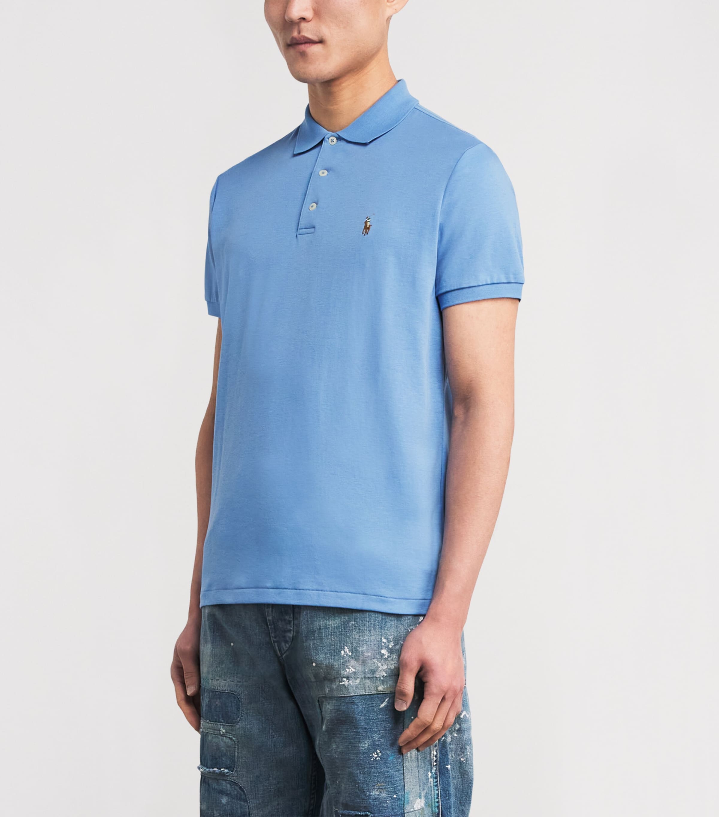 Pima Cotton Slim Polo Shirt SKY BLUE Image 3