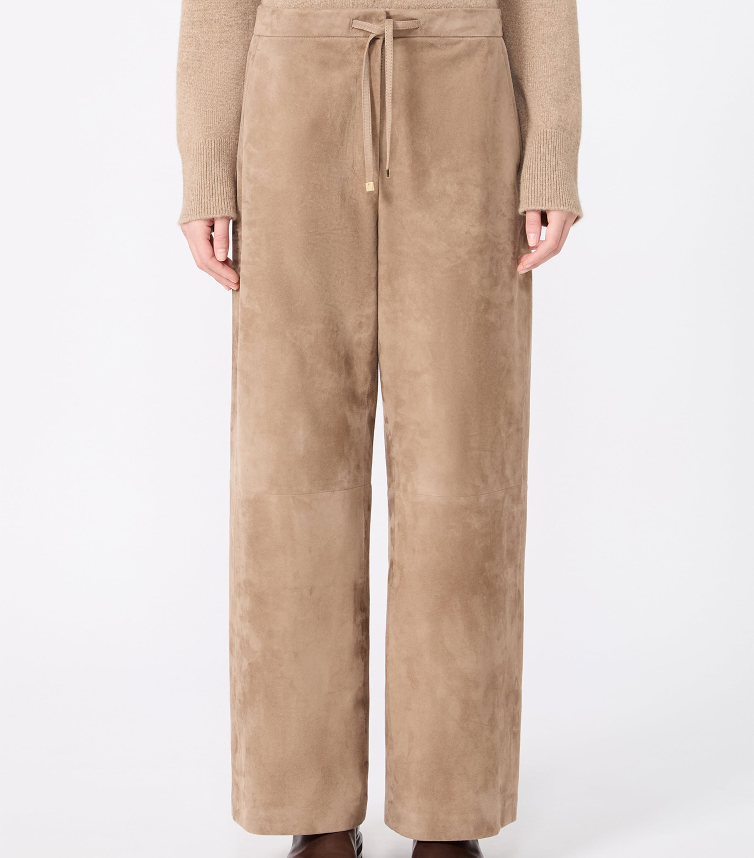Max Mara Womens Suede Drawstring Trousers Colonial Image 3