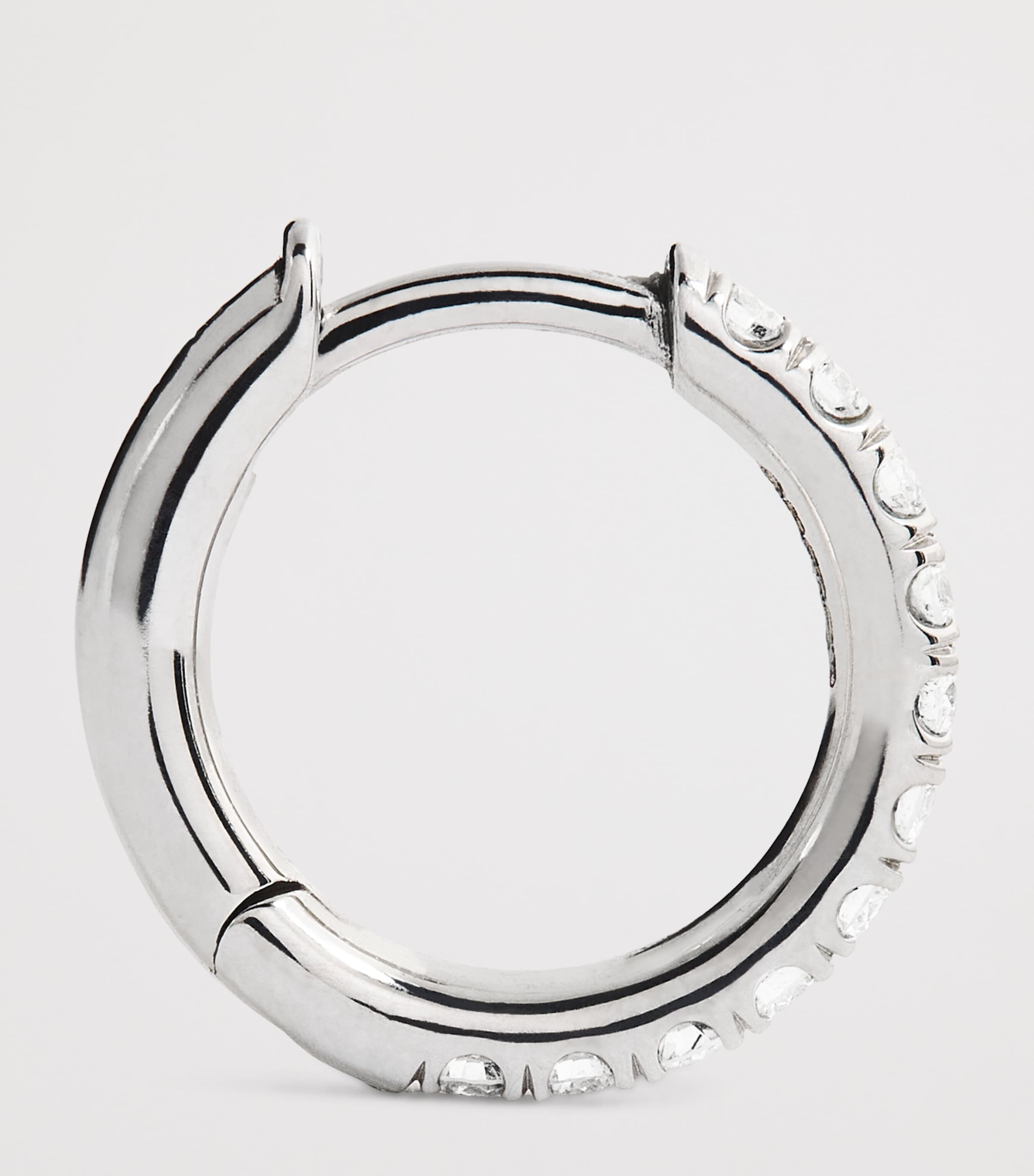 Micro White Gold and Diamond Single Hoop Earring WHITE GOLD Image 4