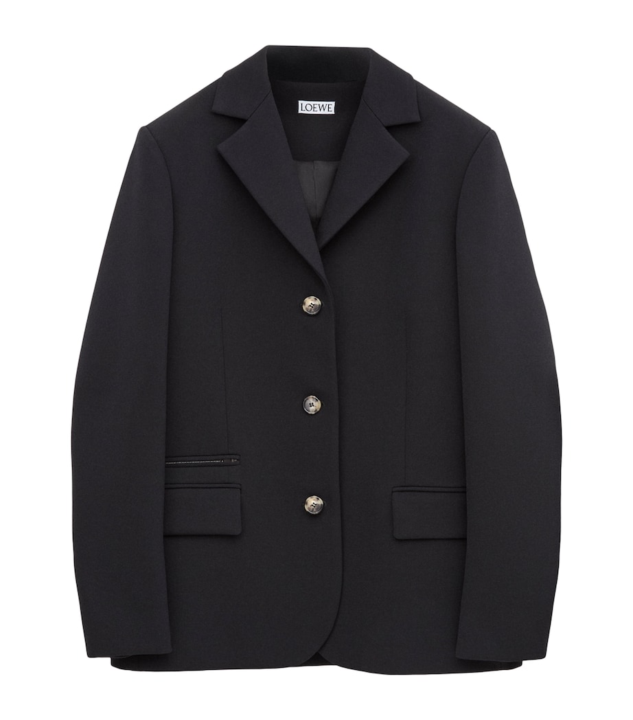 LOEWE Womens Wool-Blend Single-Breasted Blazer Black Image 1