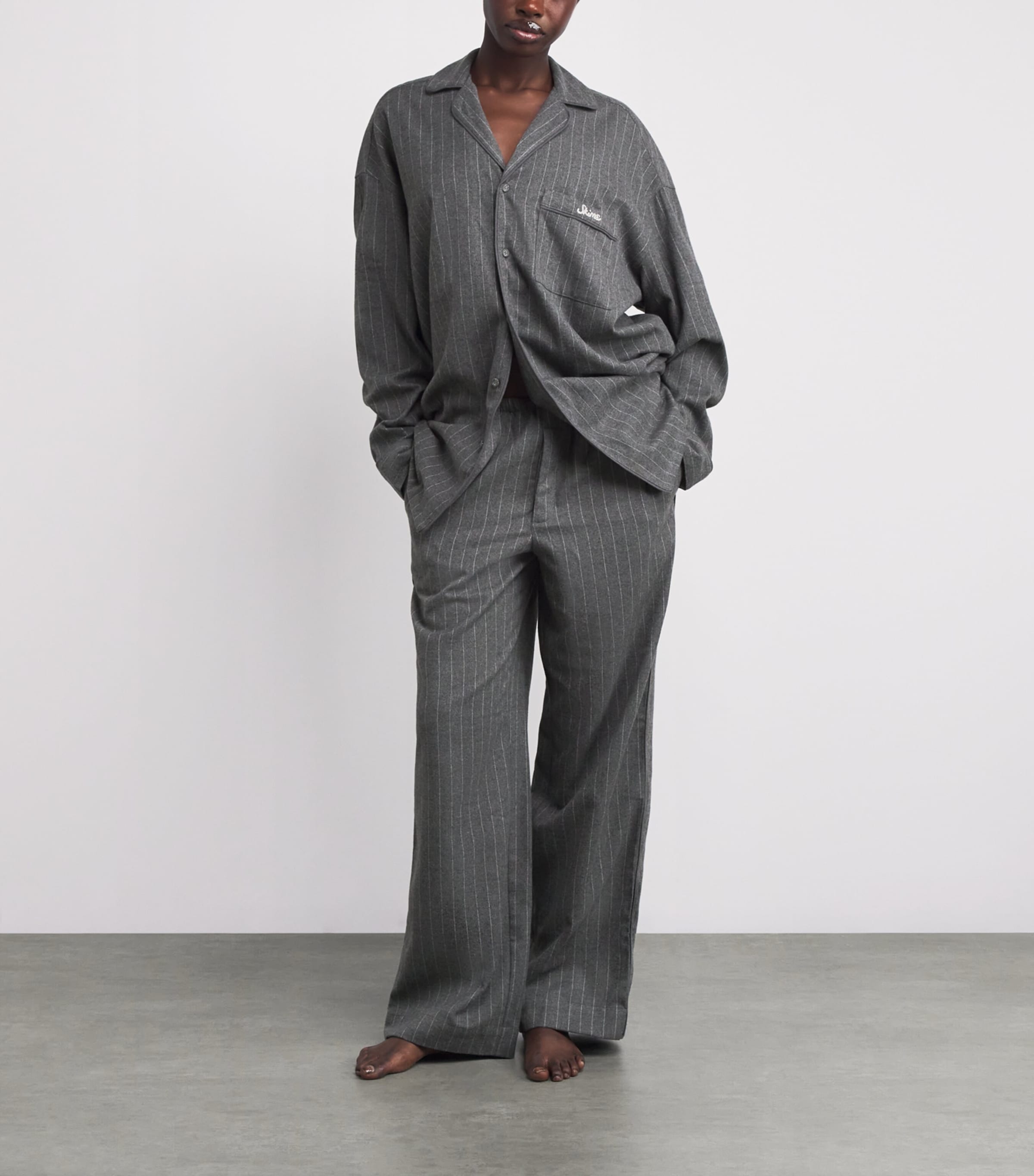 Flannel Pinstripe Long-Sleeve Pyjama Set HEATHER GREY STRIPE Image 2