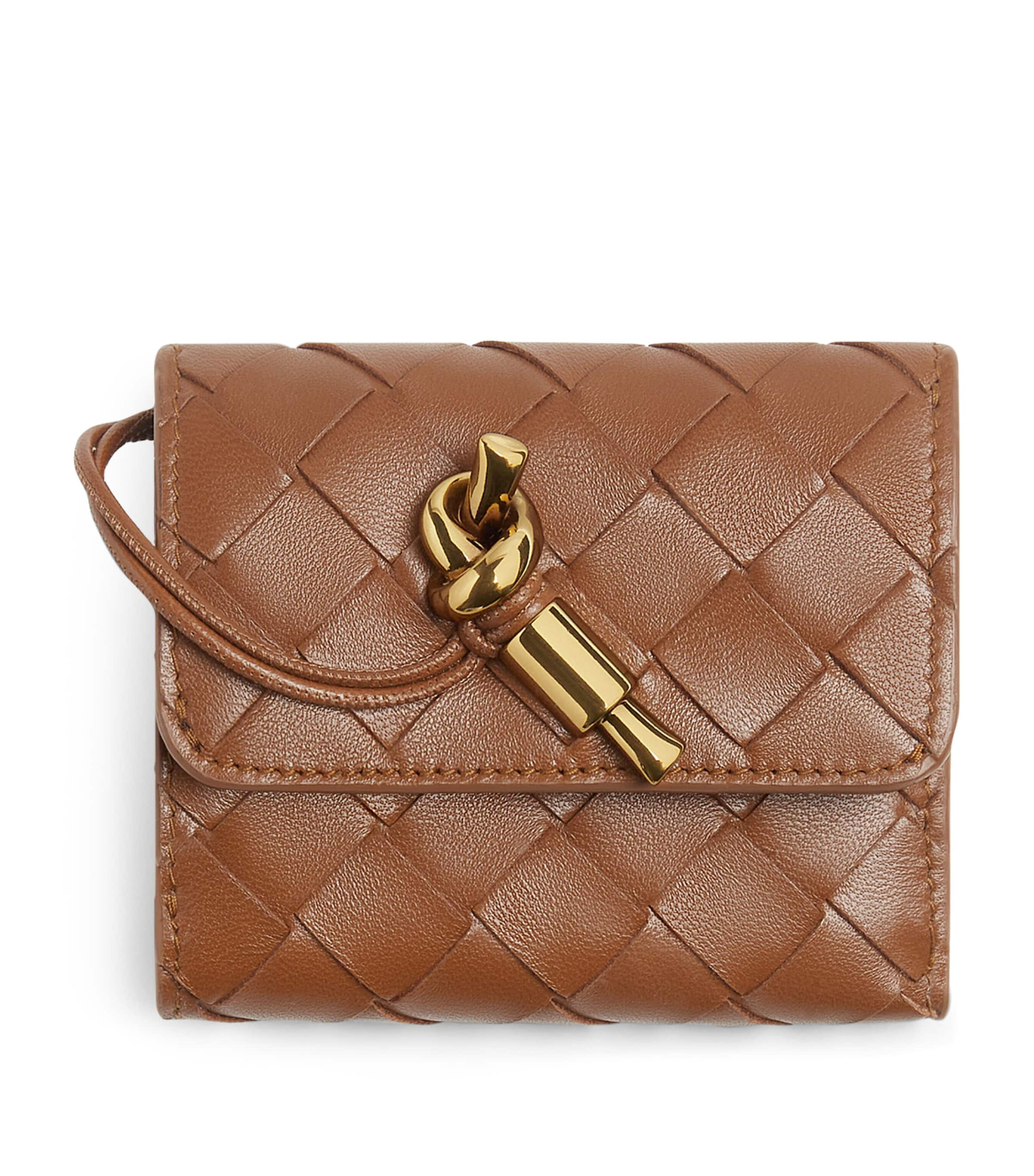 Shop Bottega Veneta Leather Intrecciato Trifold Wallet In Brown