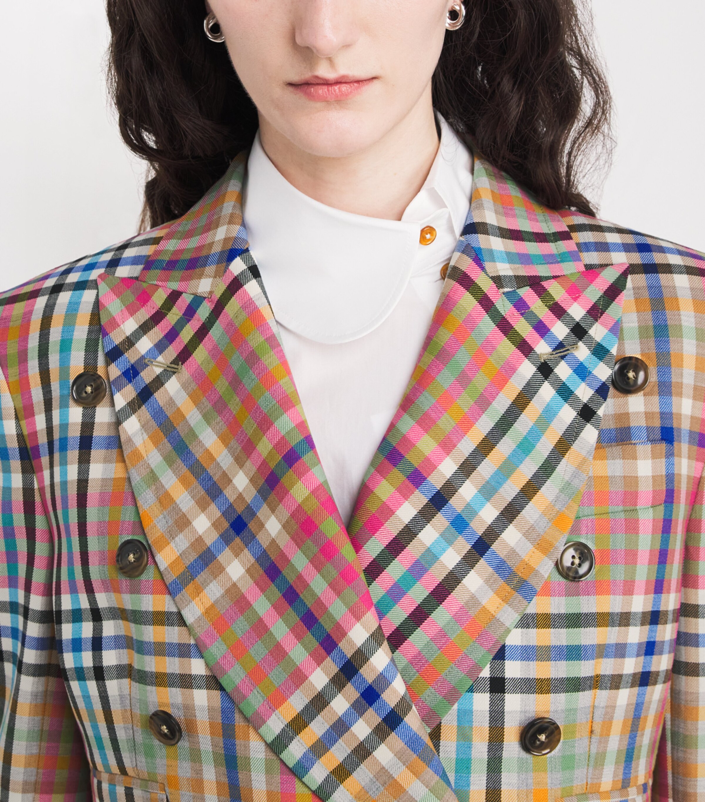 Virgin Wool Check Cropped Blazer MULTI Image 6