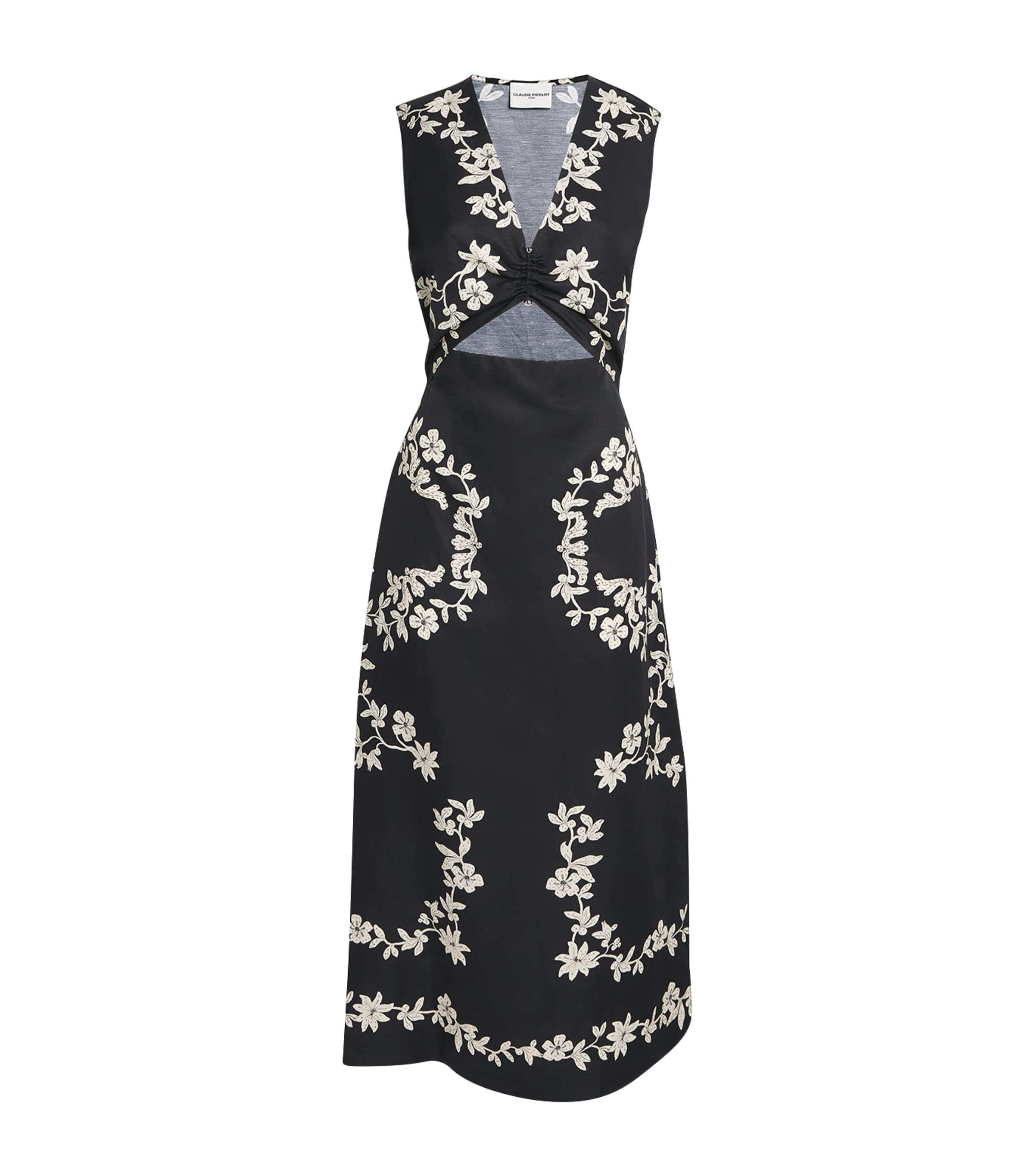 Claudie Pierlot Womens Floral Cut-Out Midi Dress Dark Print Image 1