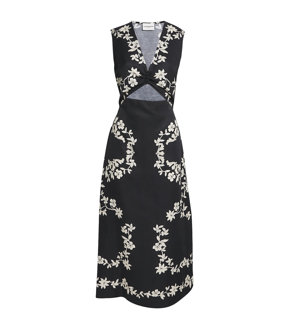 Claudie Pierlot Womens Floral Cut-Out Midi Dress Dark Print Image 1