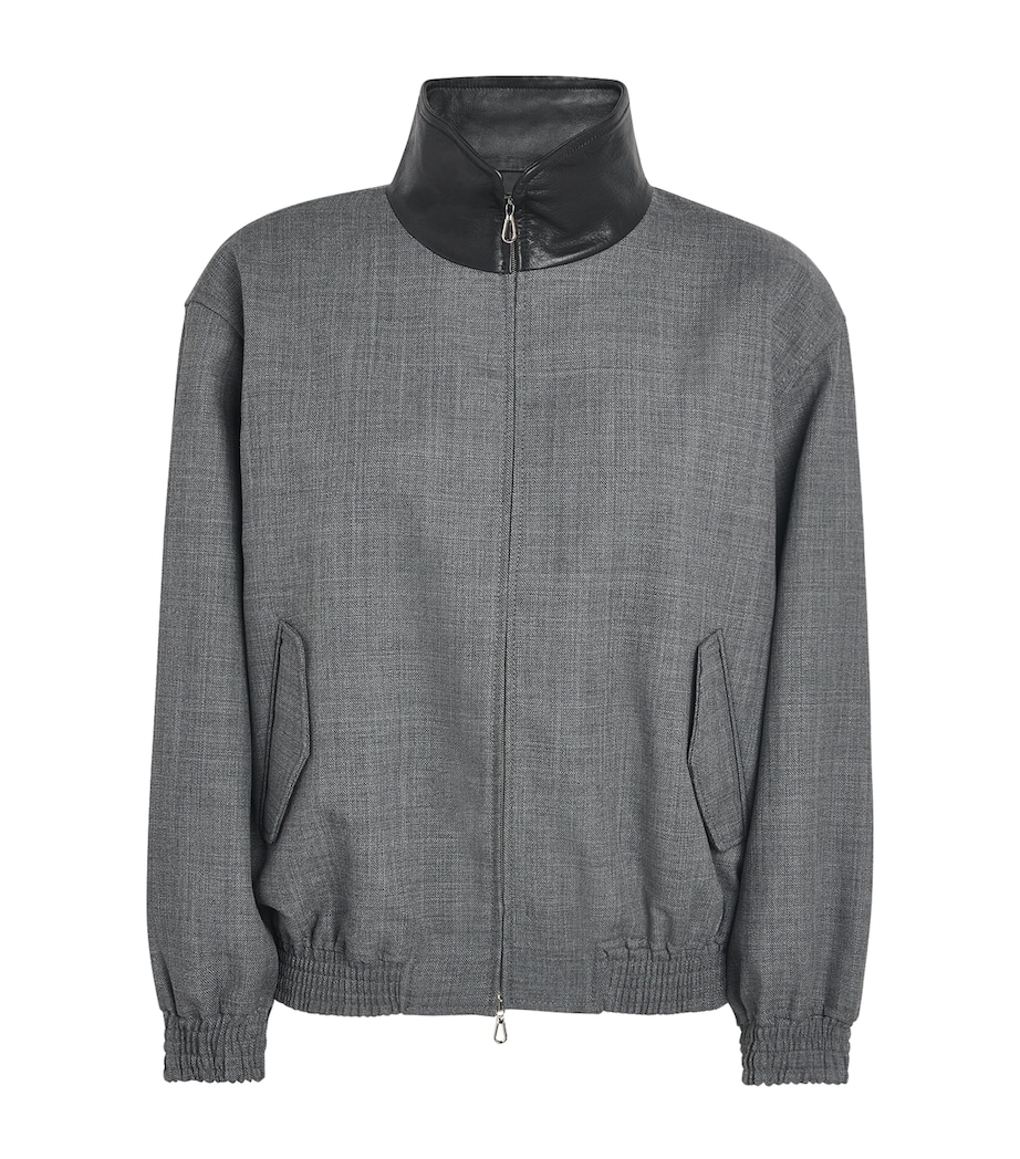 Sandro Paris Womens Wool Leather-Trim Bomber Jacket Grey Image 1