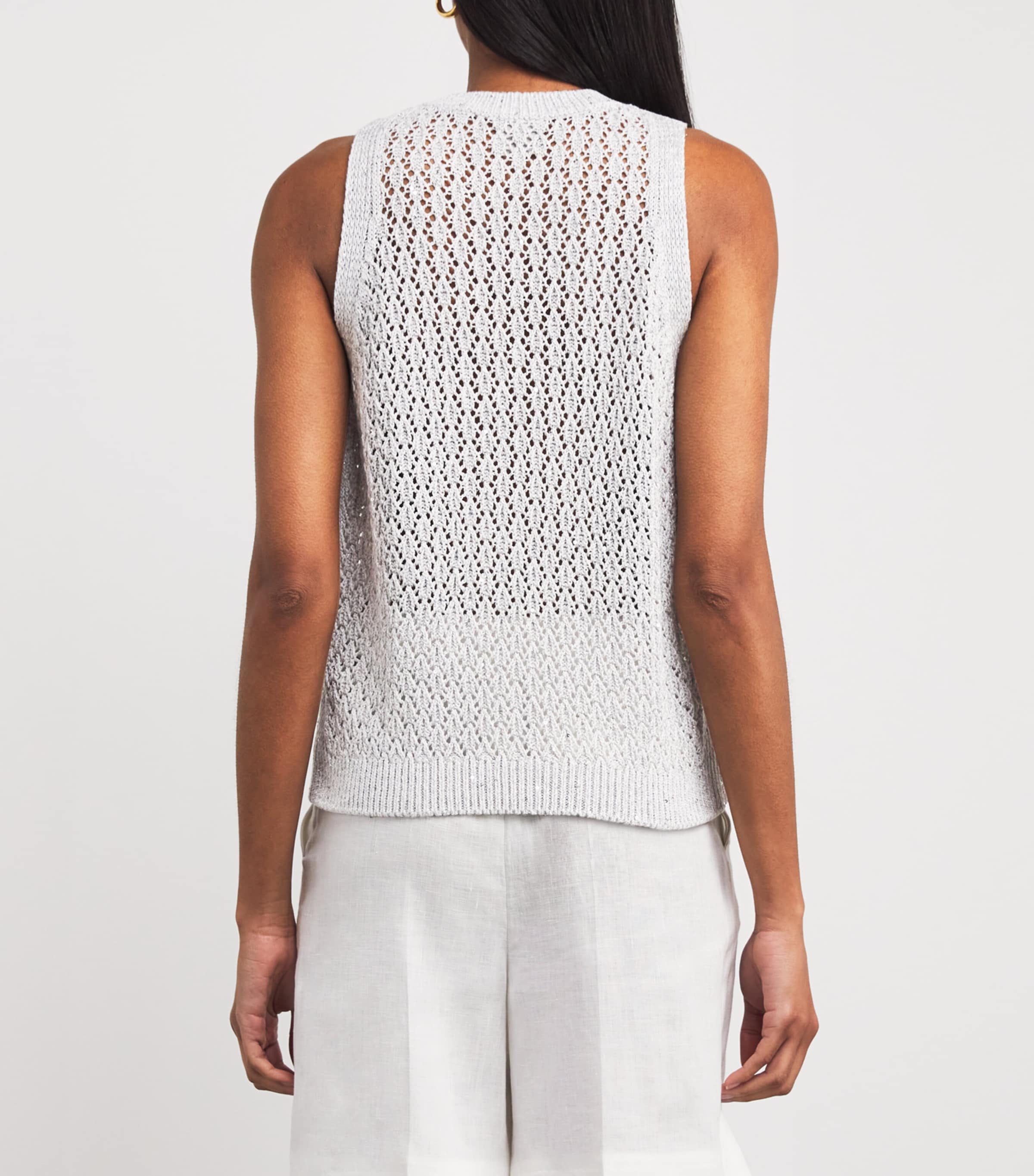 Eleventy Womens Linen-Blend Sequin-Embellished Sweater Vest Grigio Perla Image 4
