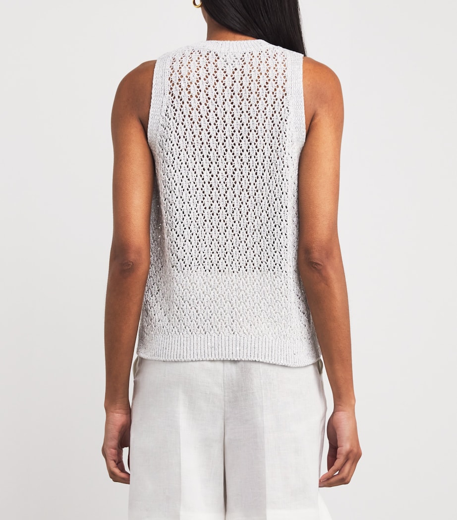 Linen-Blend Sequin-Embellished Sweater Vest GRIGIO PERLA Image 4