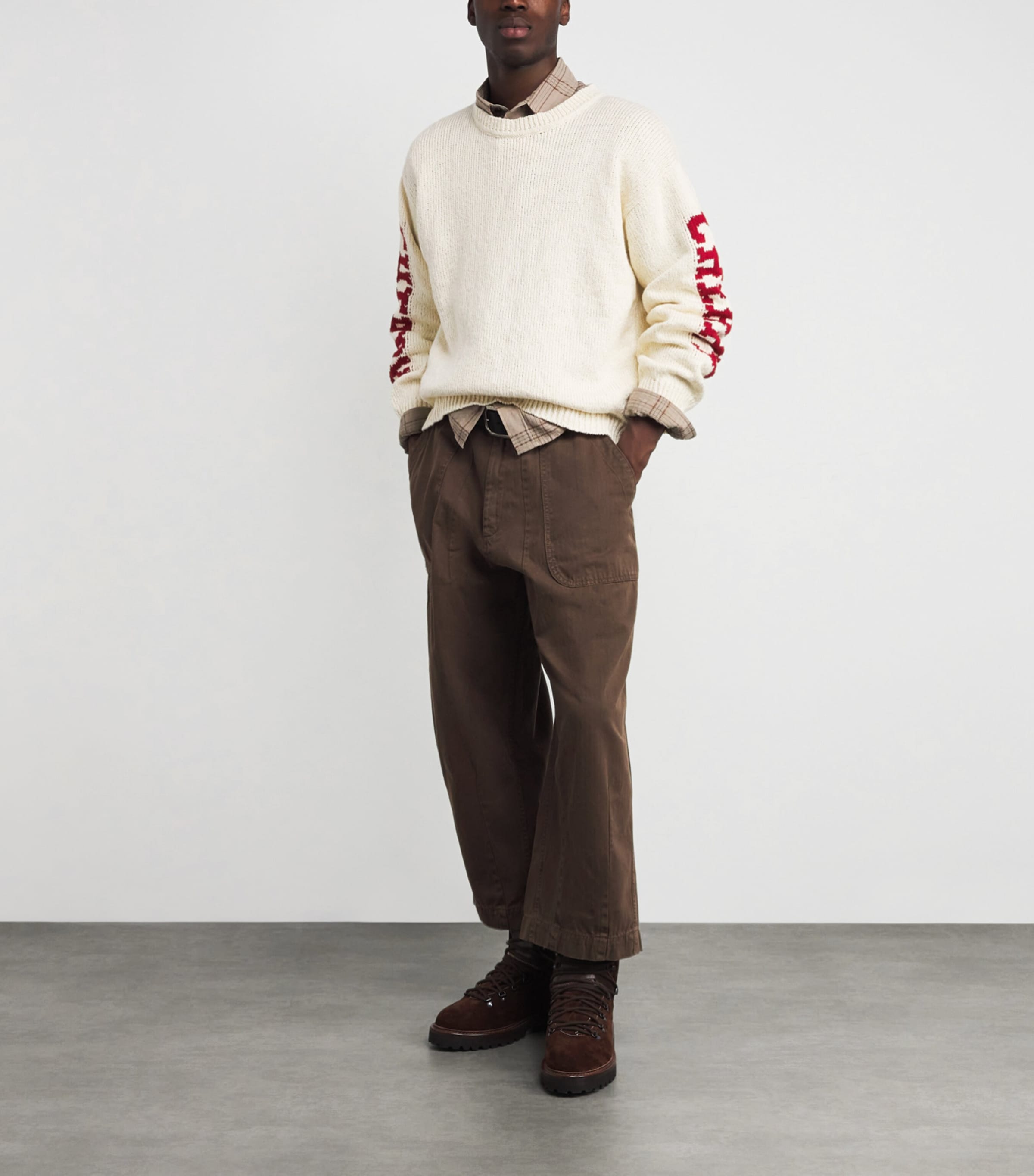 Cotton Intarsia Logo Sweater CREAM W/ RED Image 2