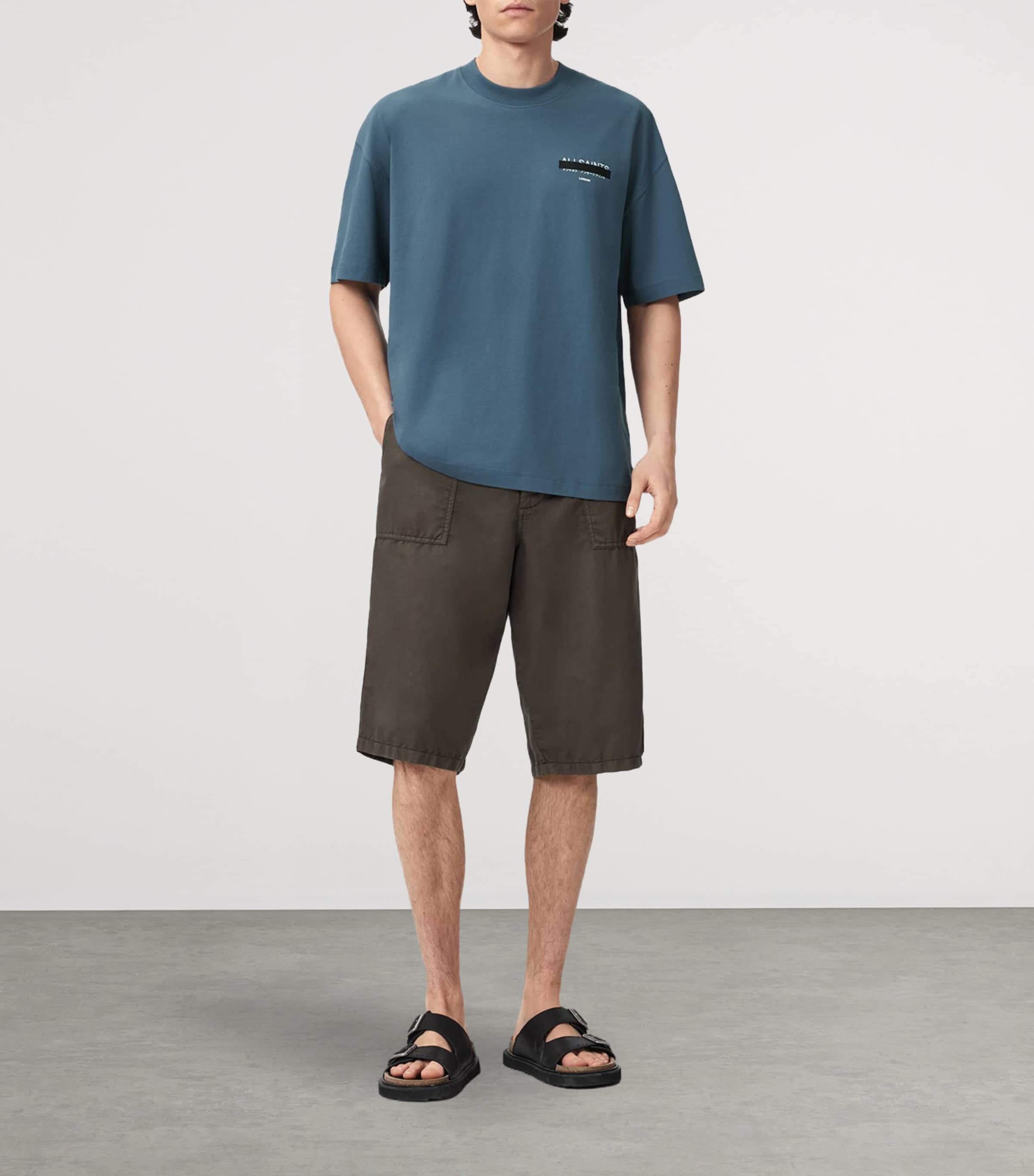 AllSaints Mens Organic Cotton Redact T-Shirt Waved Blue Image 2