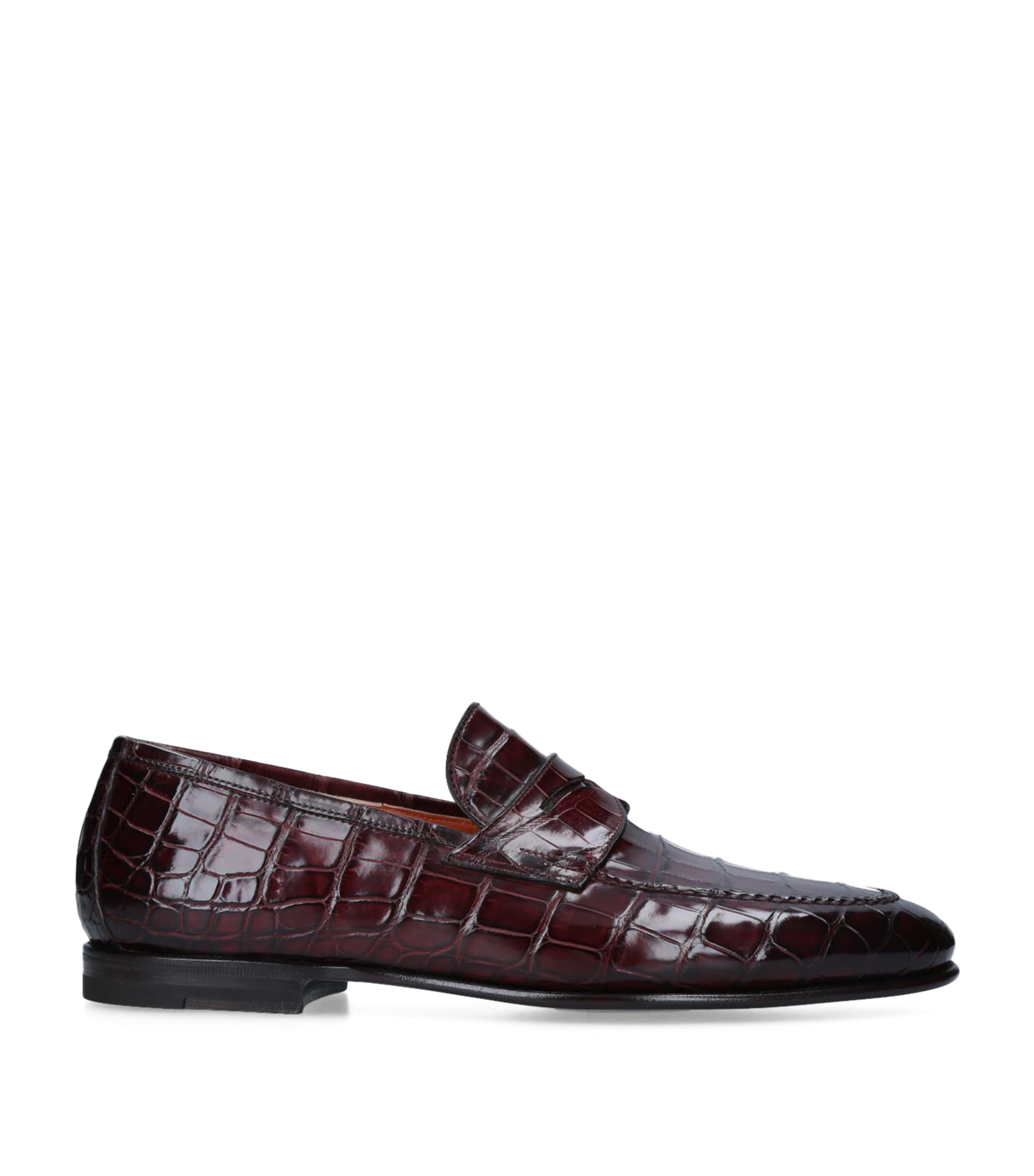 Santoni Crocodile Carlos Penny Loafers Brown Image 3