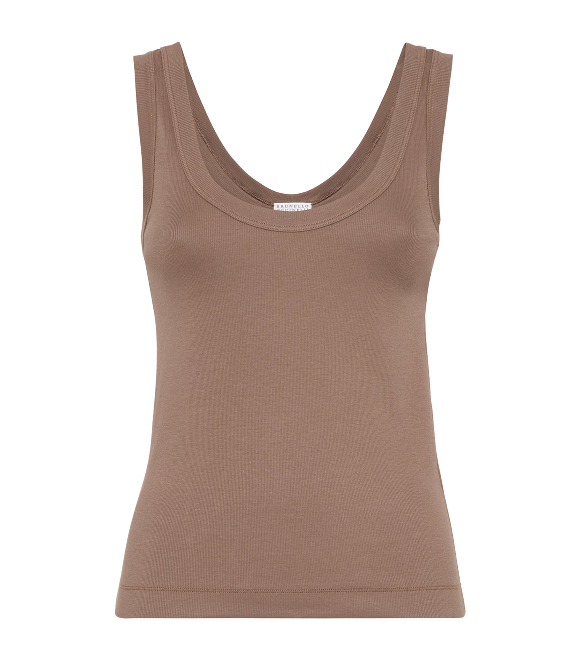 Brunello Cucinelli Stretch-cotton Ribbed Tank Top In Brown