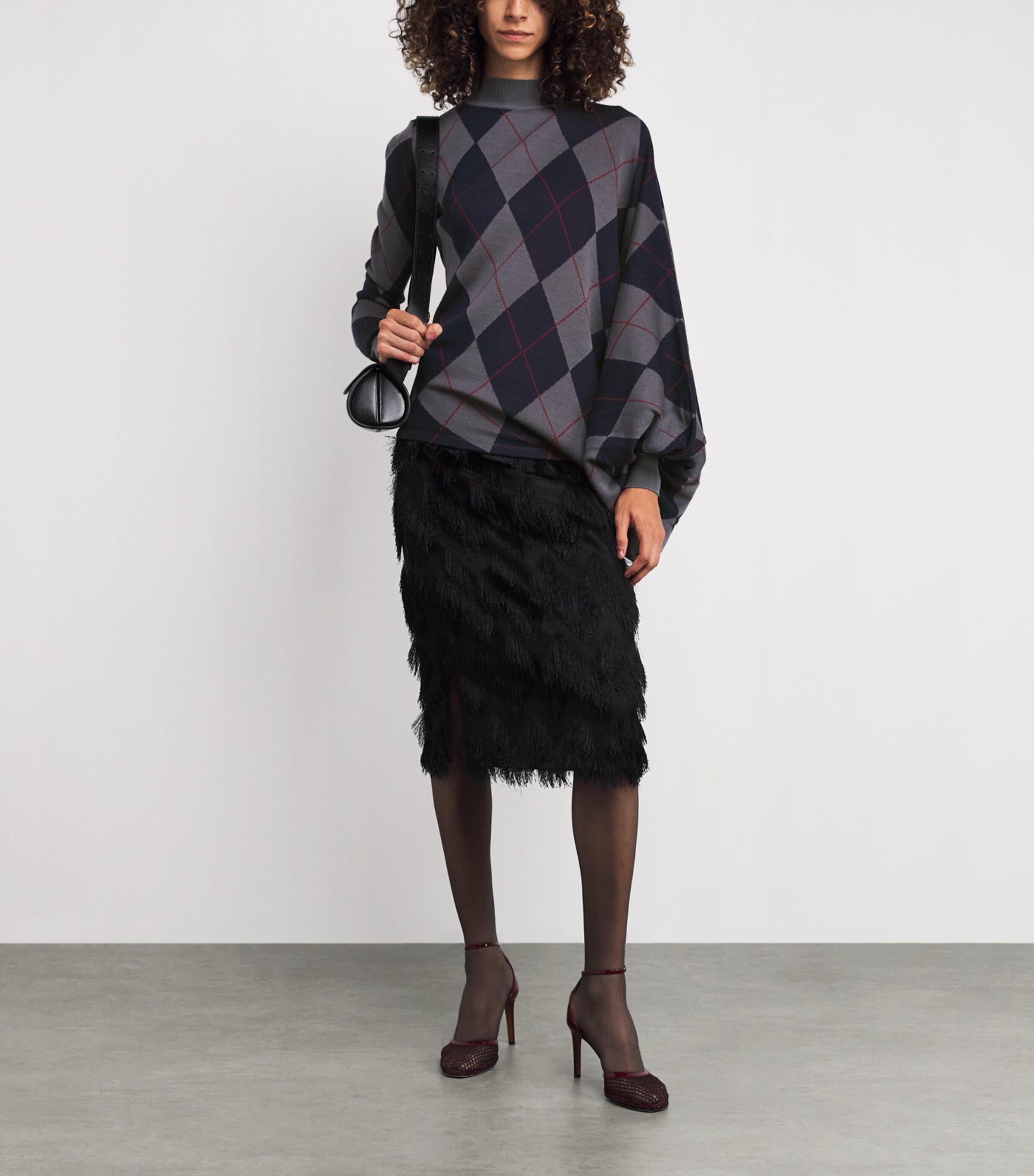 A.W.A.K.E. Mode Womens Merino Wool Argyle Sweater Navy / Grey Image 2